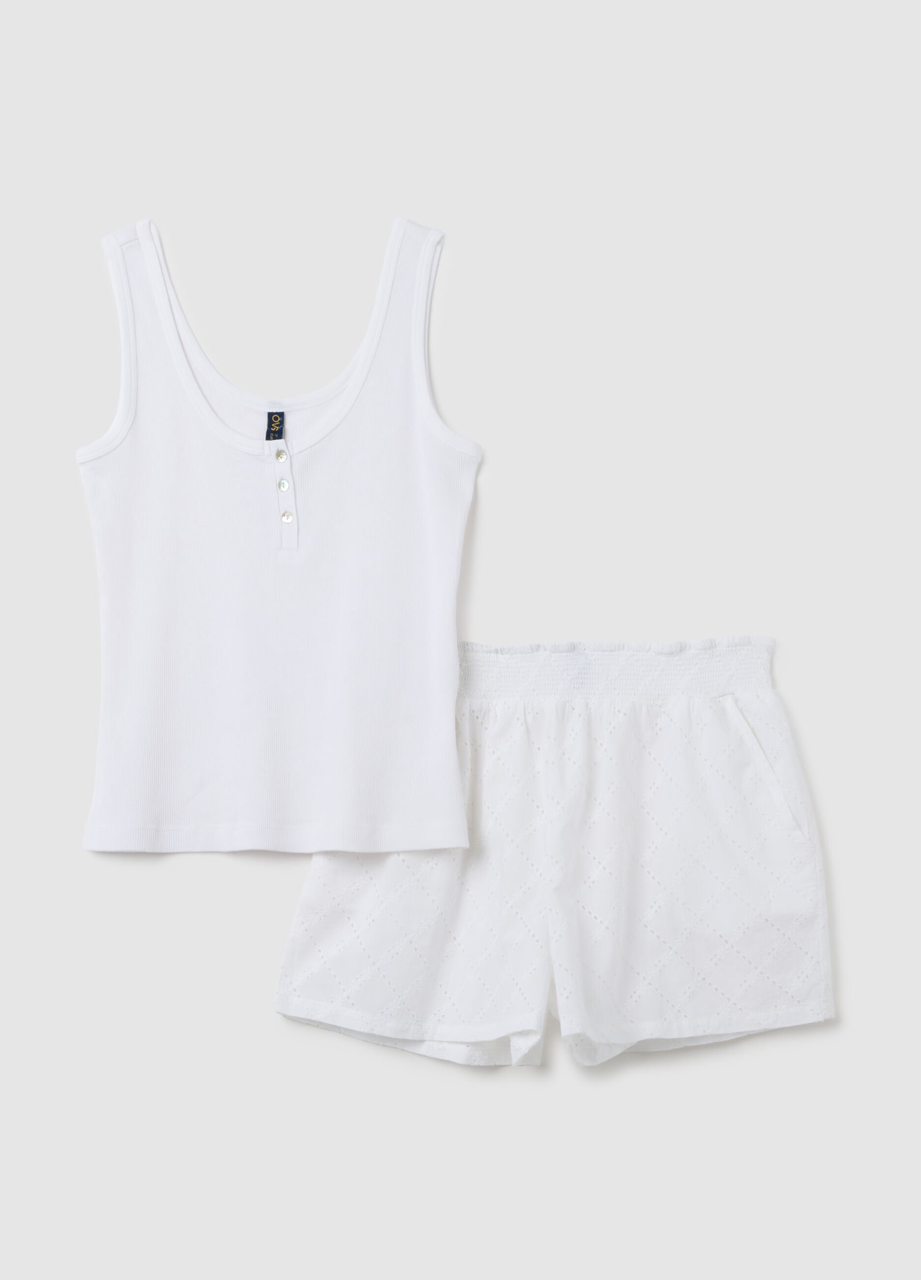 Women's white pure cotton pyjama set, regular fit