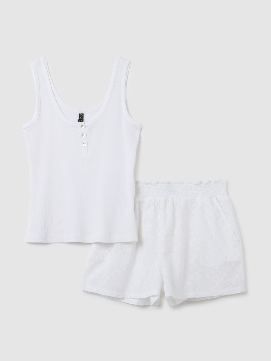 Set pigiama da donna in puro cotone bianco regular fit_4