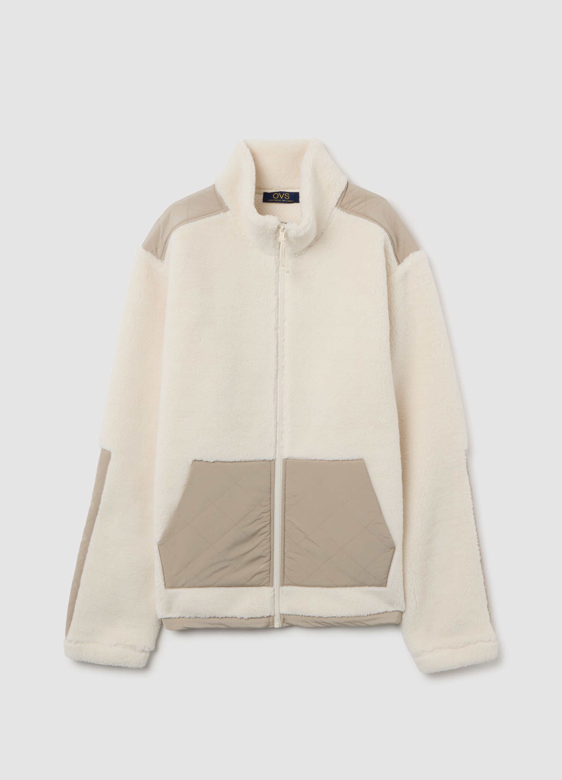 White sherpa full-zip sweatshirt