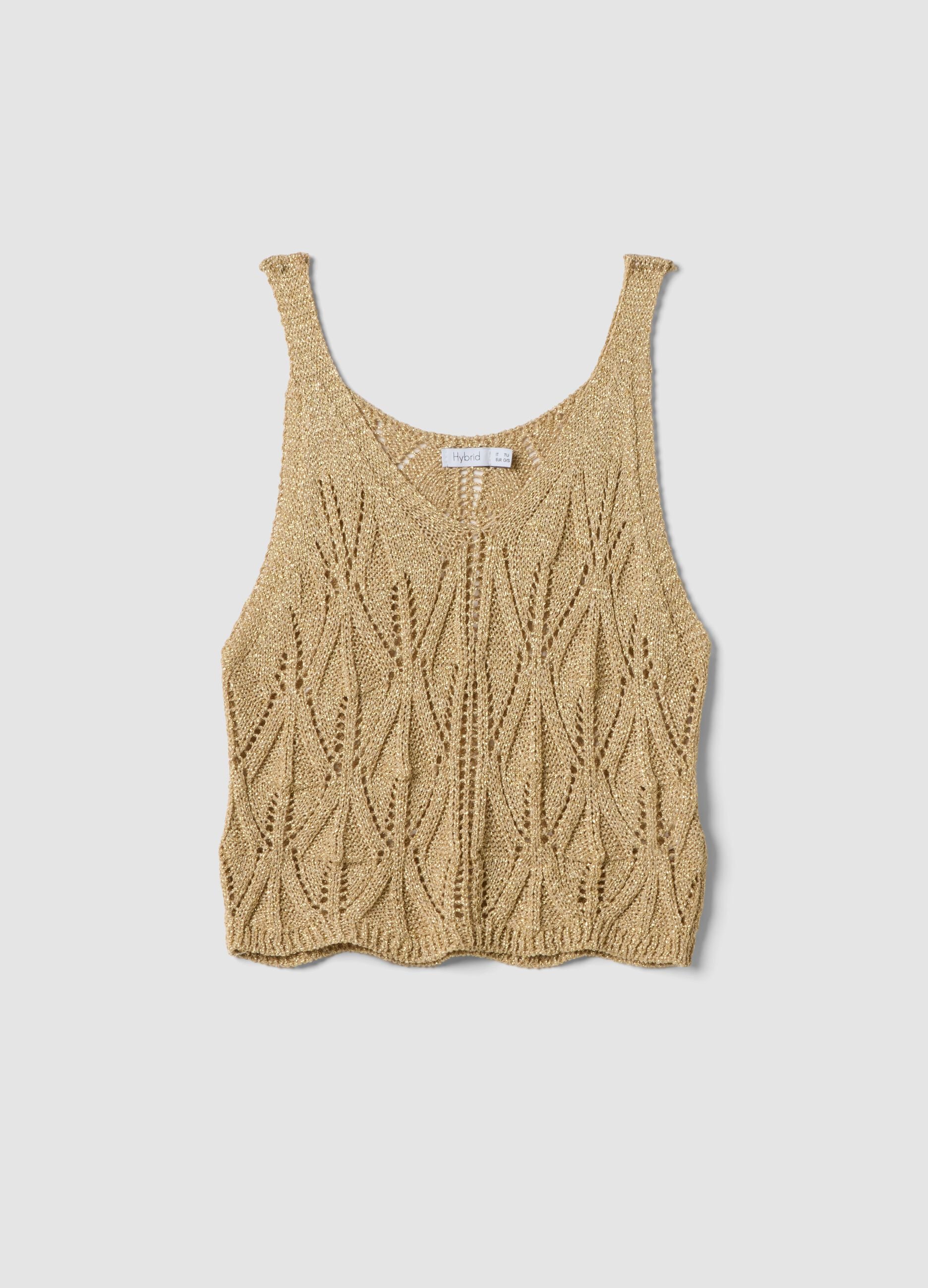Beige open-knit viscose-blend top, regular fit