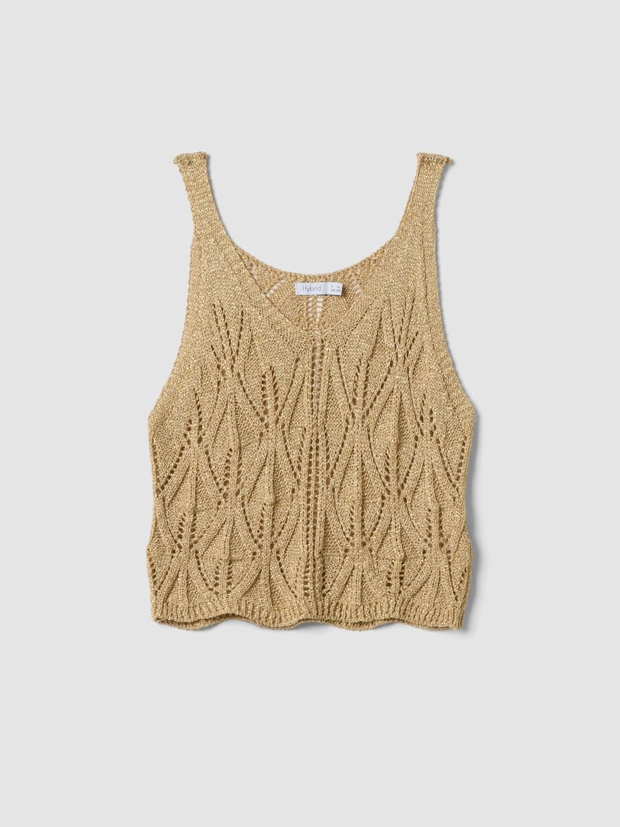 Beige open-knit viscose-blend top, regular fit_4
