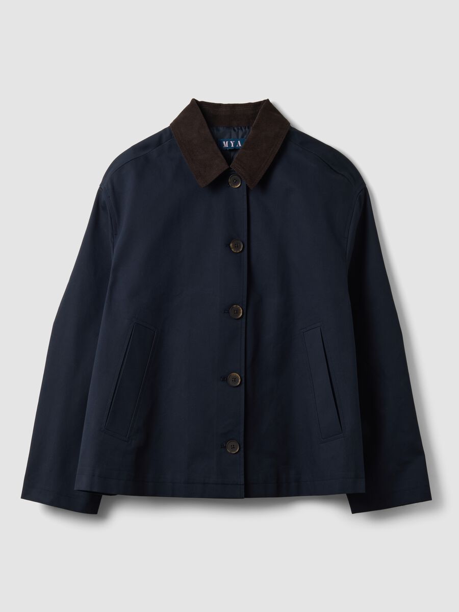 Giacca blu in puro cotone con colletto a contrasto regular fit_4