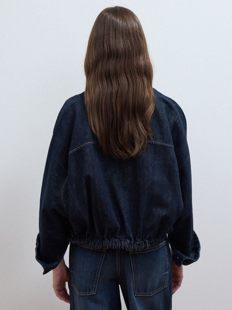 Blue pure cotton denim jacket with zip, oversized fit_3