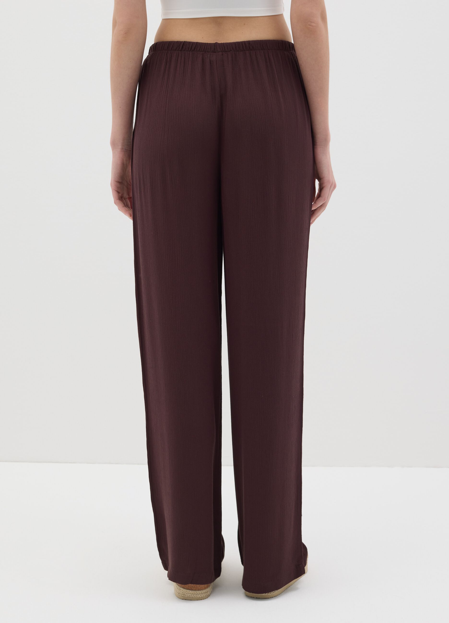 Women's brown relaxed-fit trousers in 100% viscose