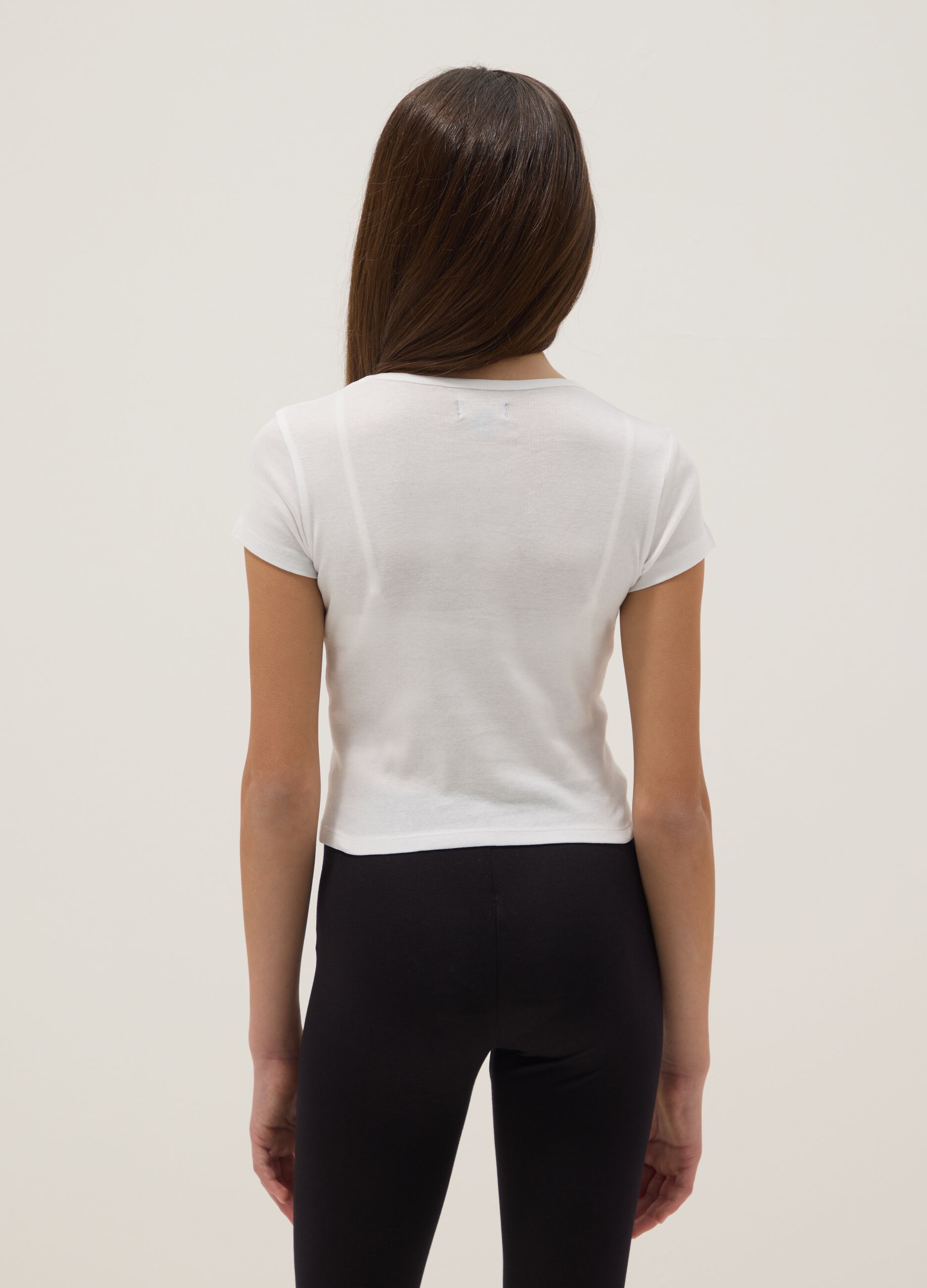 Girls' White Pure Cotton Slim Fit T-shirt with Print