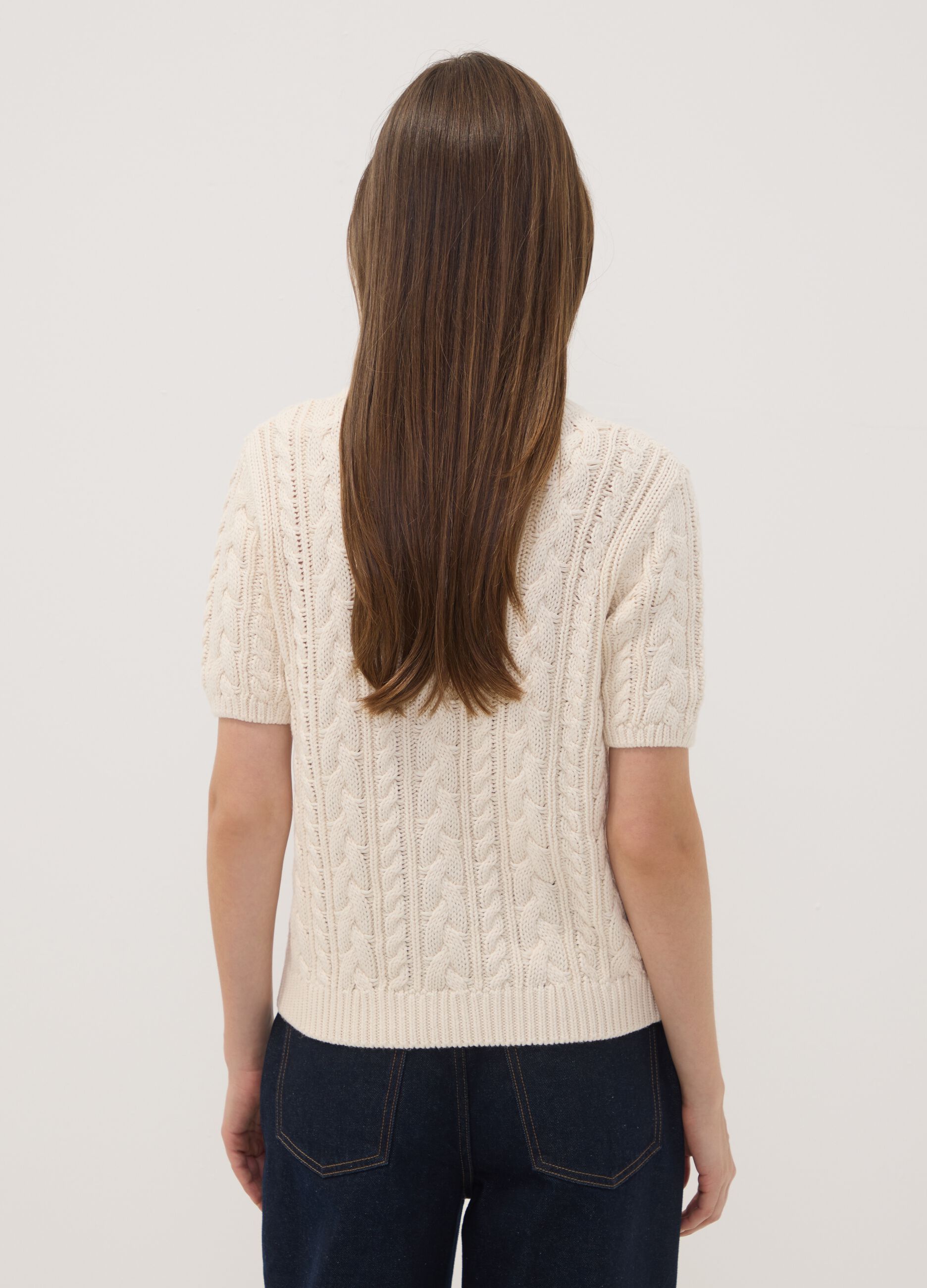 Cardigan beige in puro cotone a trecce regular fit