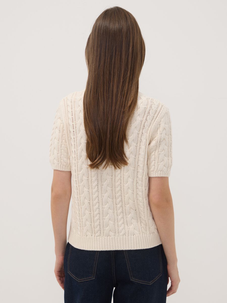 Cardigan beige in puro cotone a trecce regular fit_3