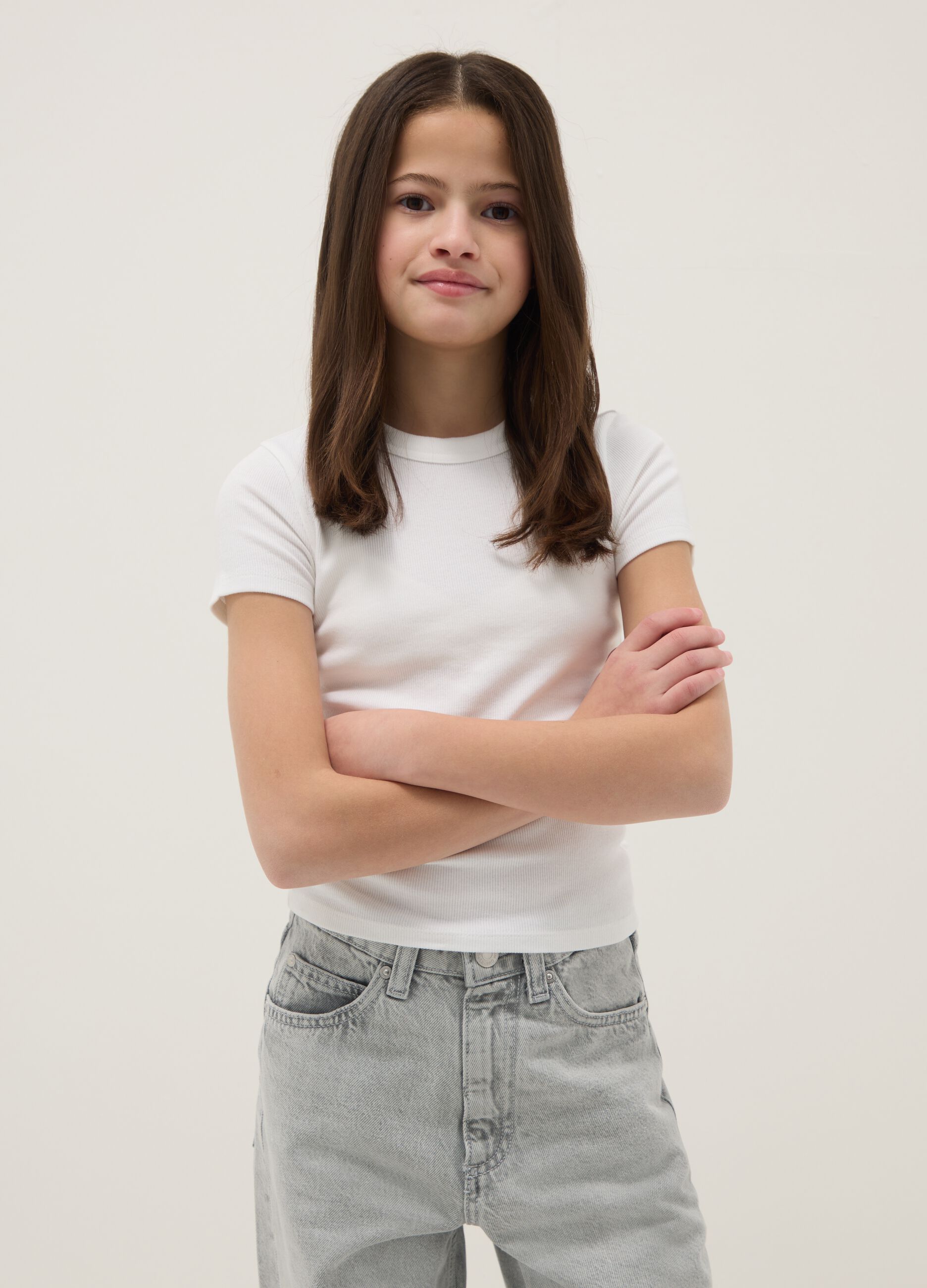 White fitted stretch cotton t-shirt for girls