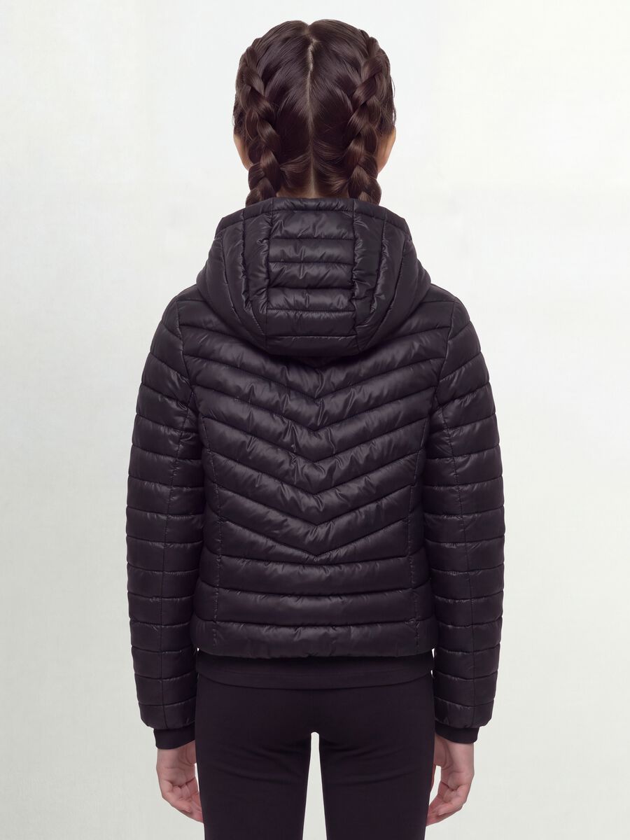 Giacca Ultralight imbottita nera con cappuccio e zip per ragazza_3