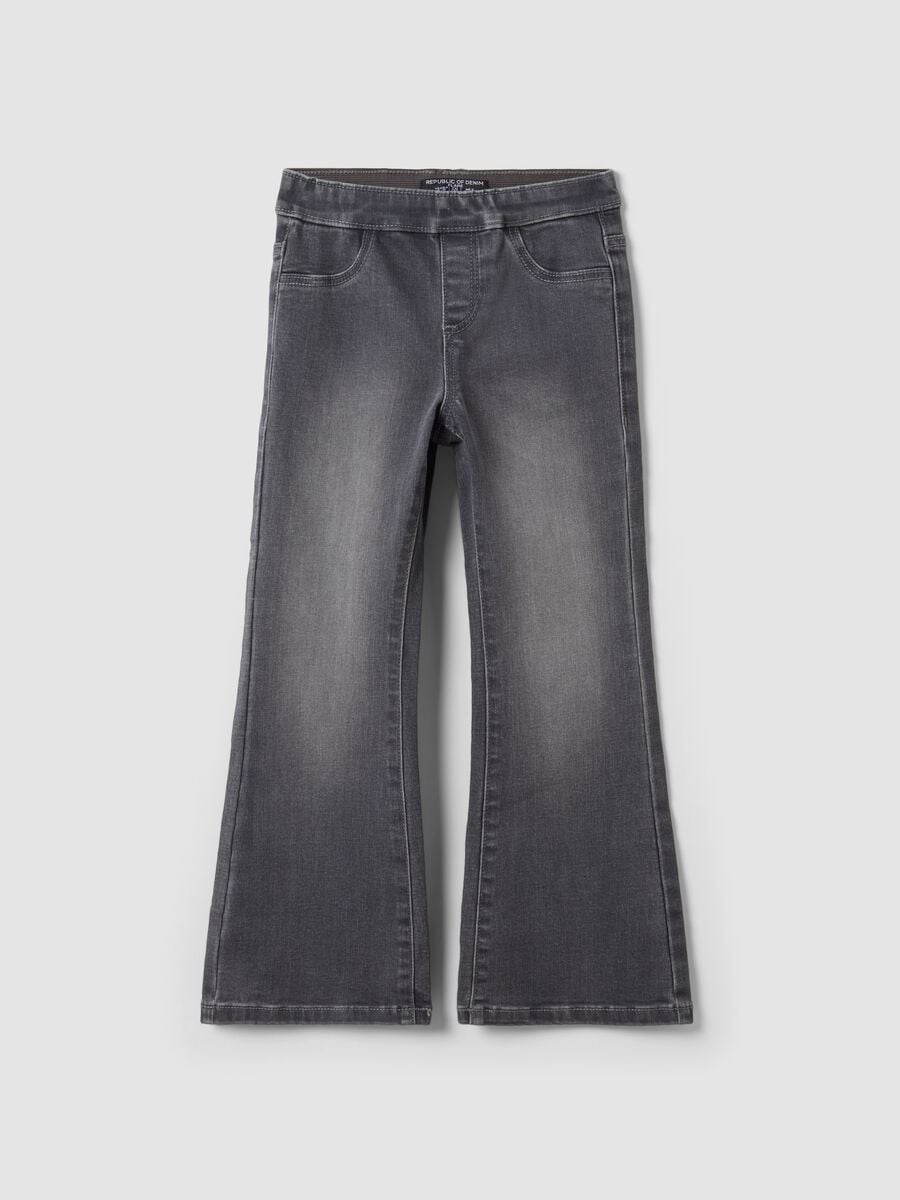 Jeggings grigi flare in cotone e viscosa elasticizzata per bambina_0
