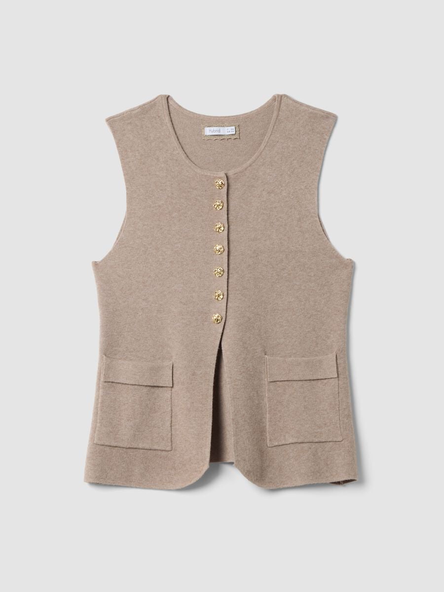 Beige viscose-blend gilet with jewel buttons_0