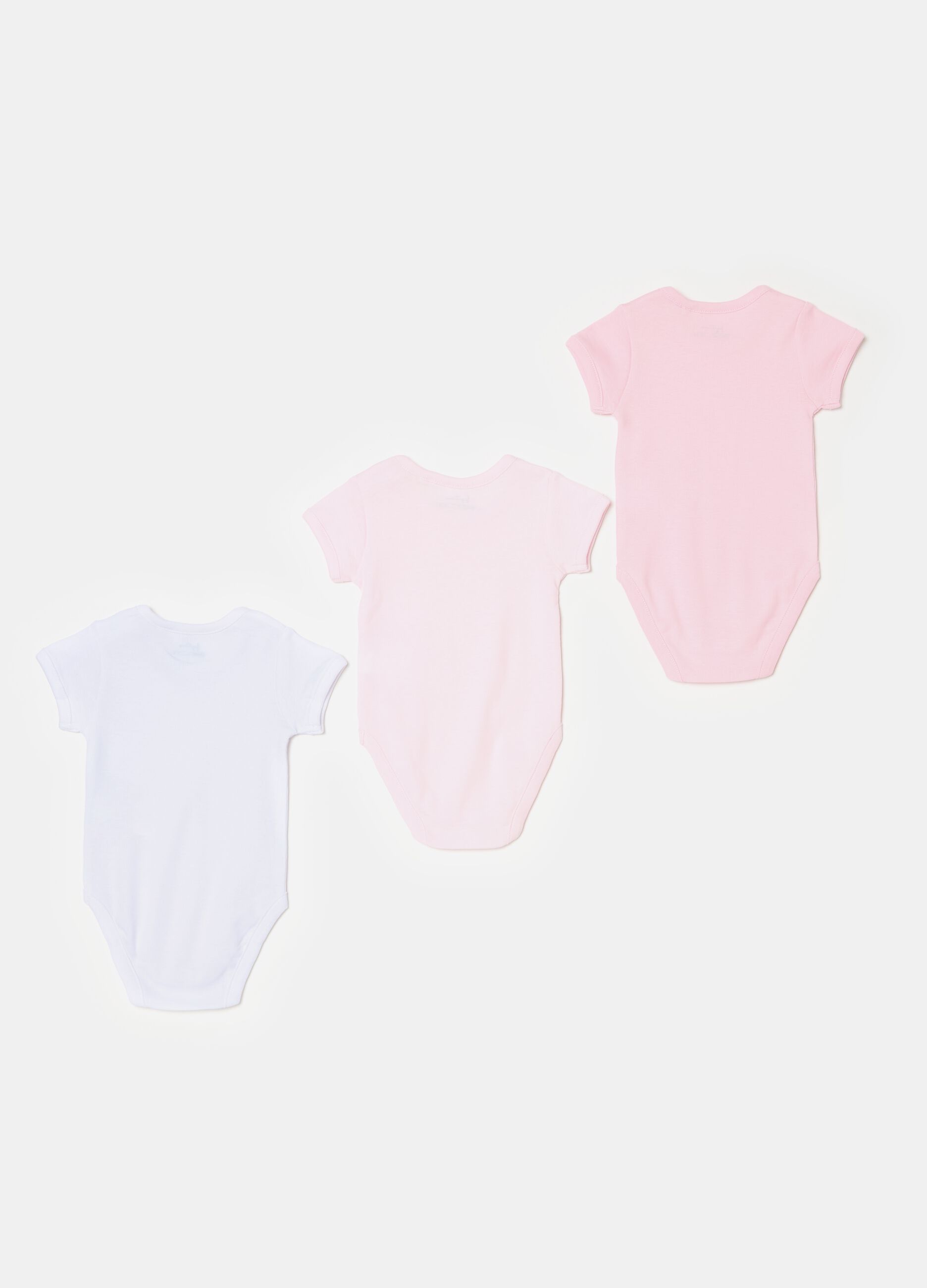 Three-pack cotton bodysuits with short sleeves