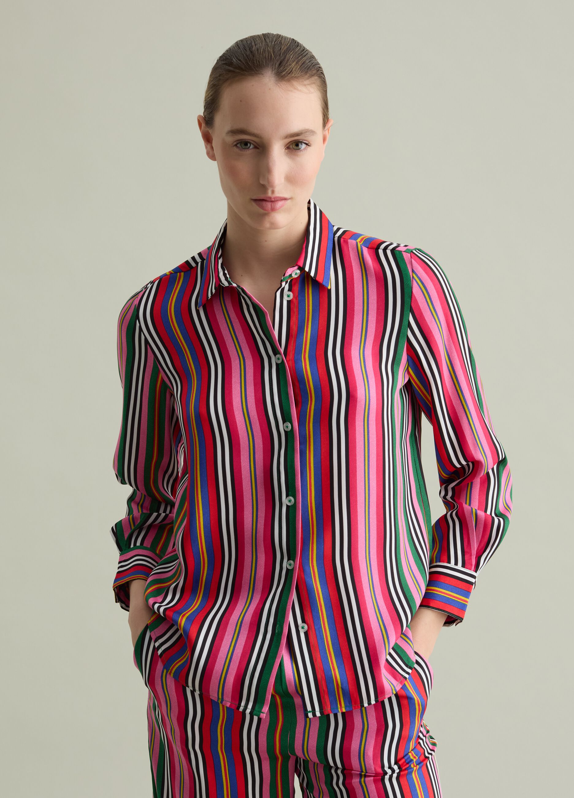 Camicia fluida a righe multicolor