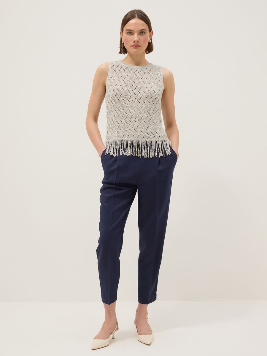 Blue regular fit viscose blend trousers_0