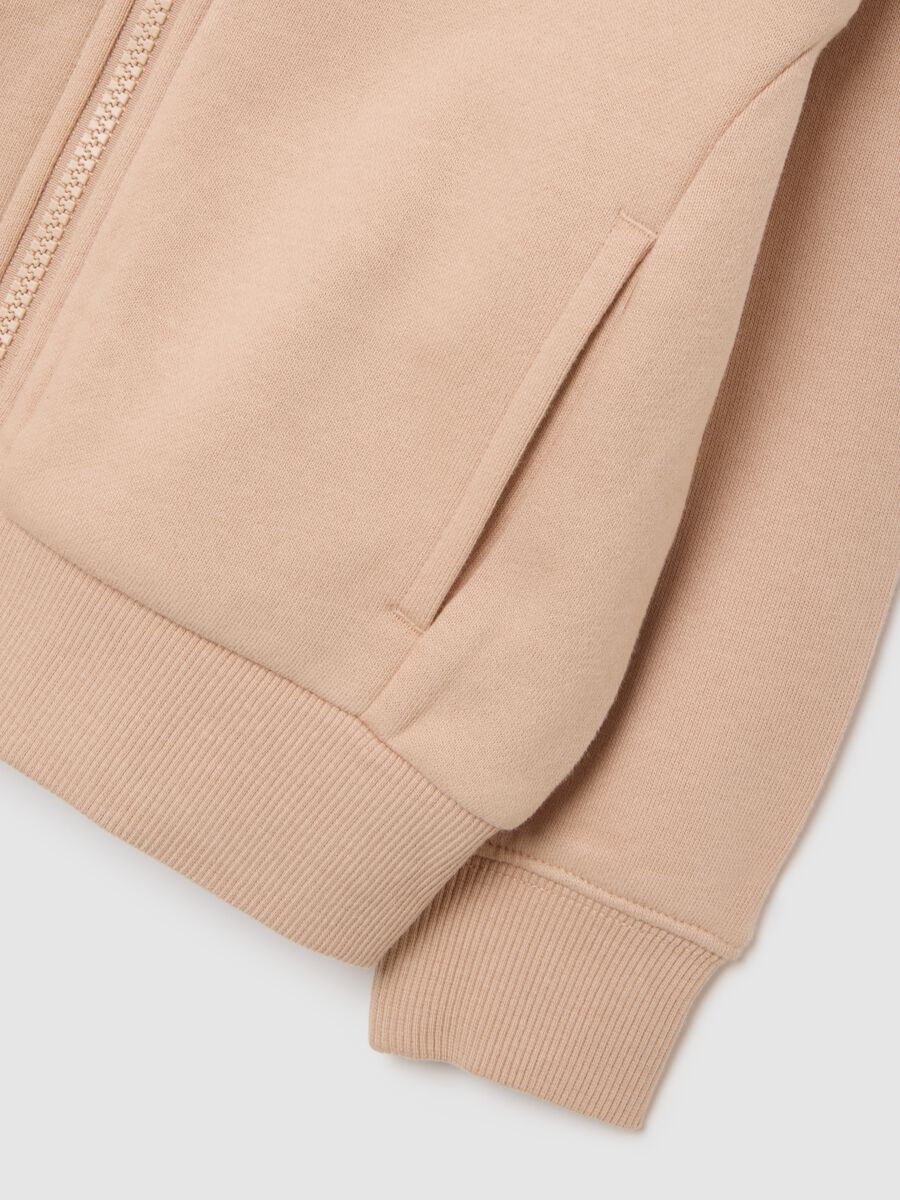 Felpa beige da bambina in puro cotone regular fit con cappuccio e zip_2
