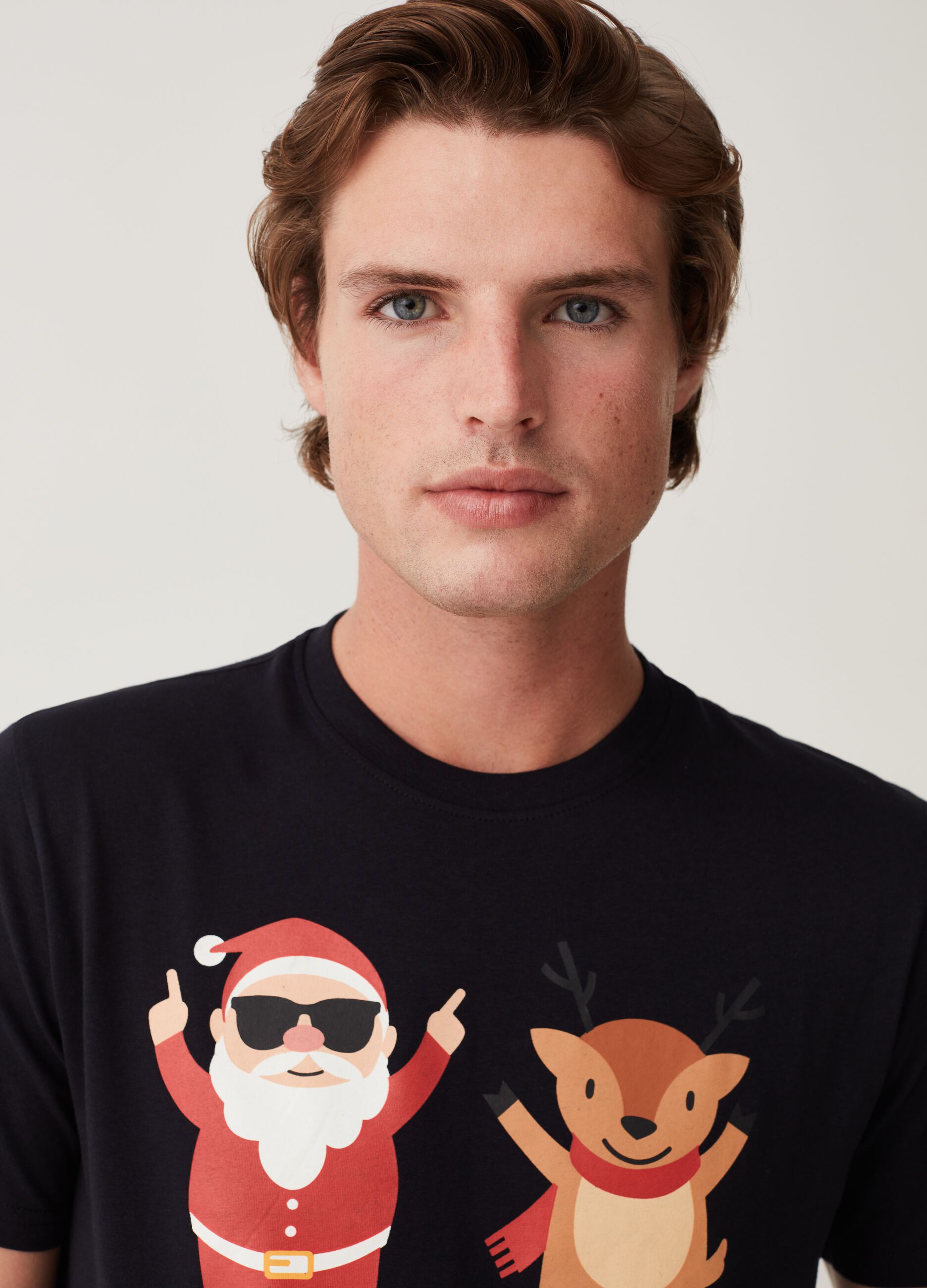 T shirt con stampa natalizia Blu scuro da Uomo OVS