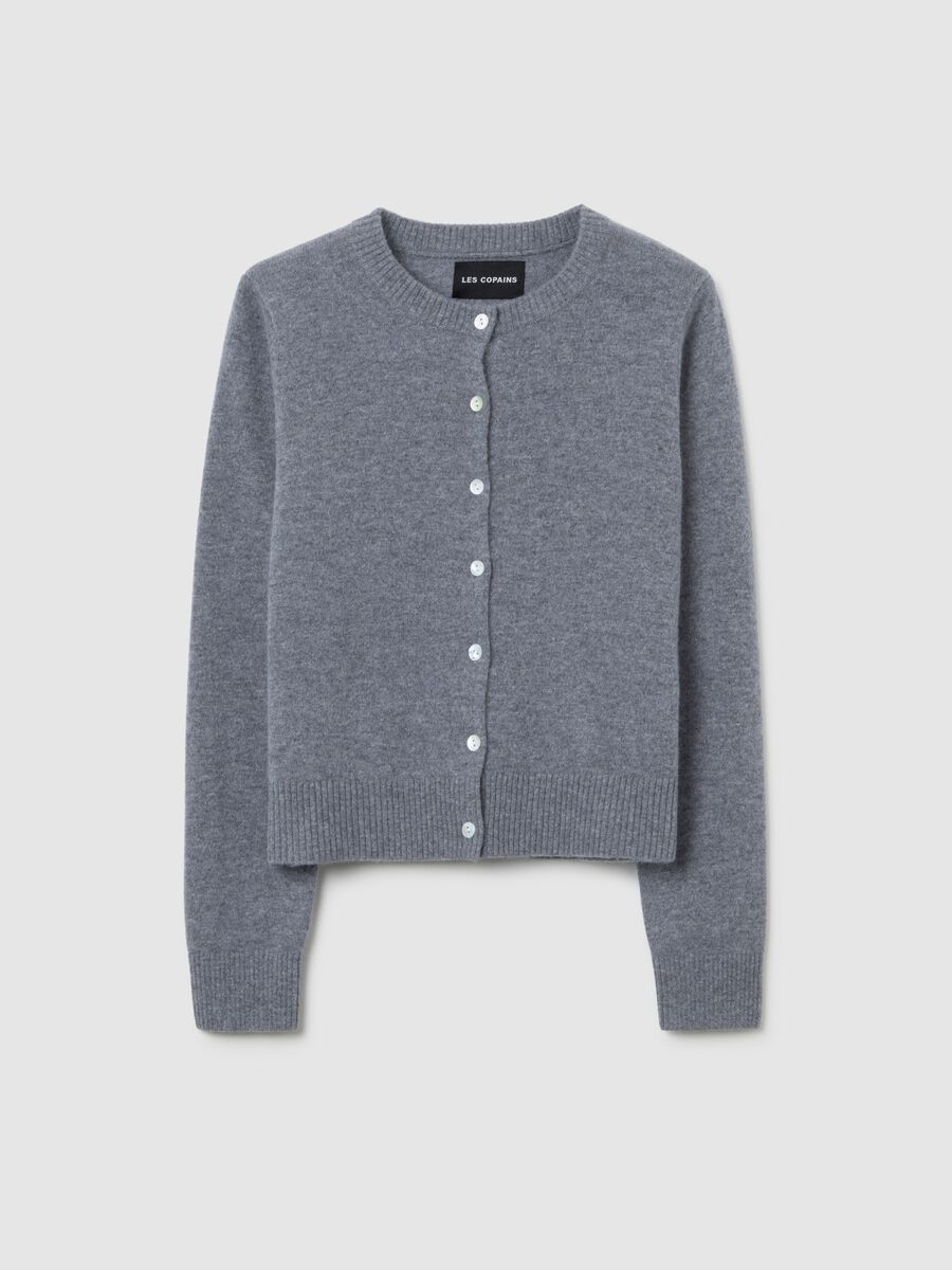Grey crew neck cardigan in pure wool regular fit_4