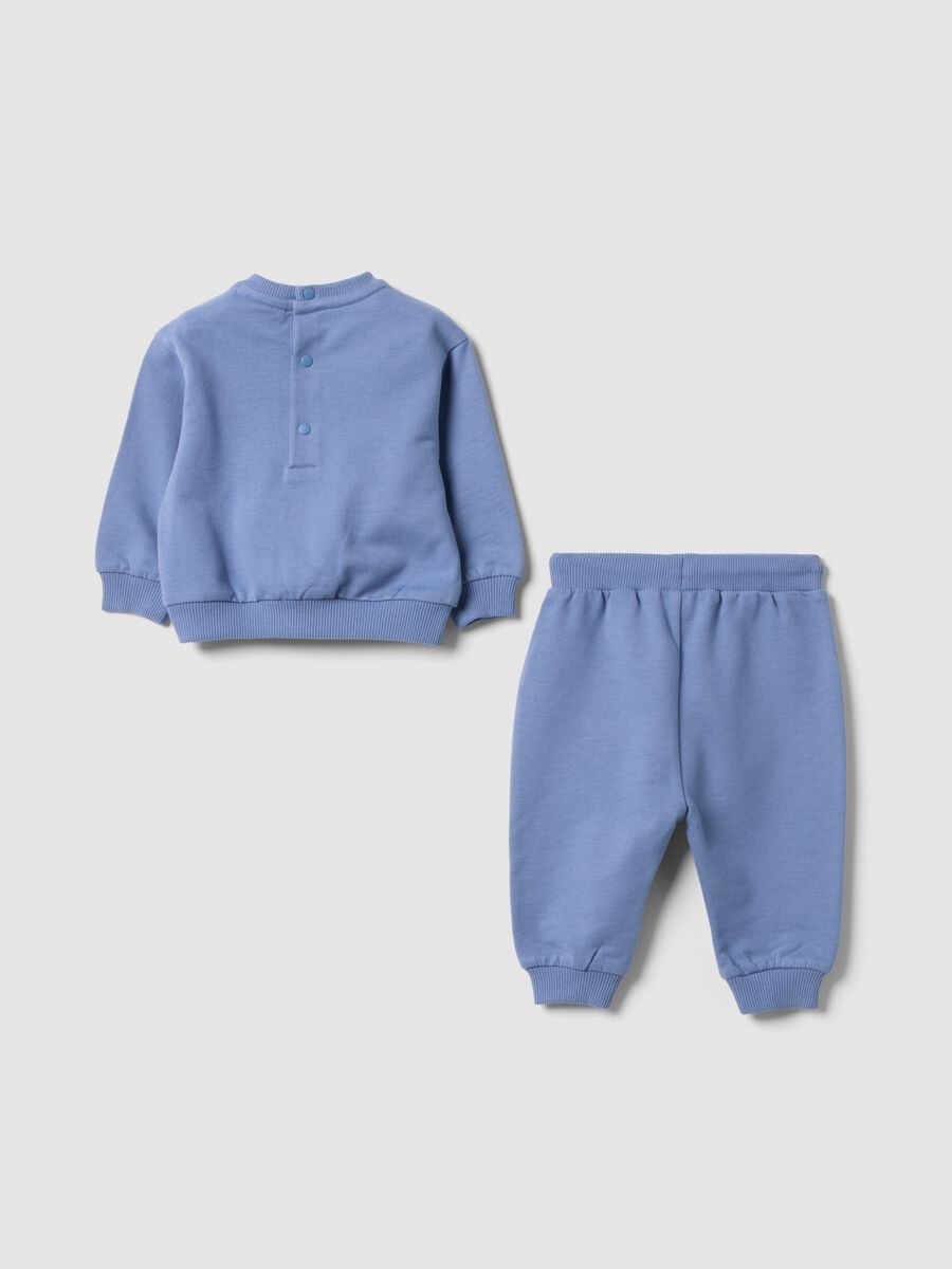 Completo blu in puro cotone organico con felpa e pantaloni per neonato_1