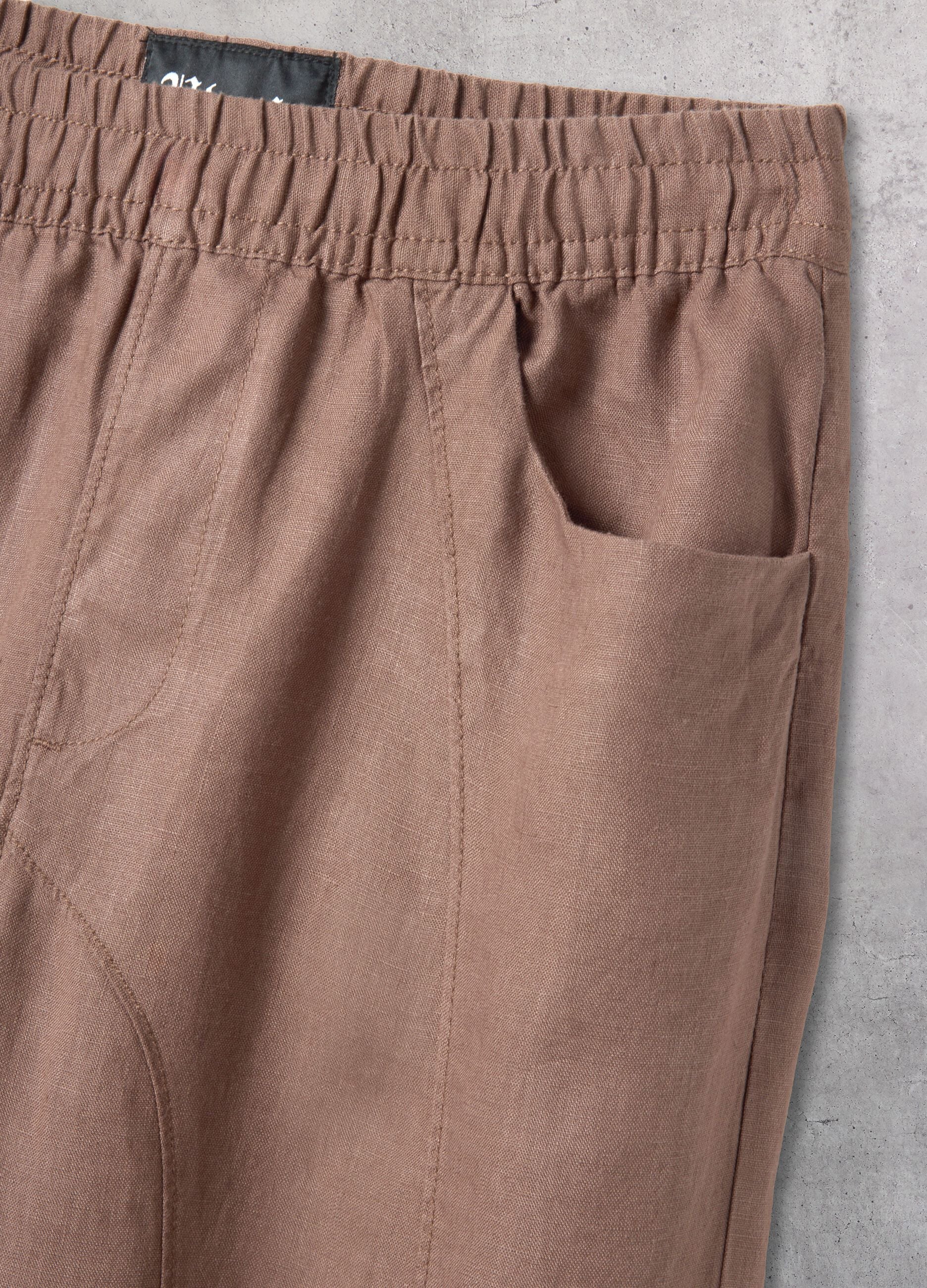 100% Linen Wide-Leg Trousers in Mocha