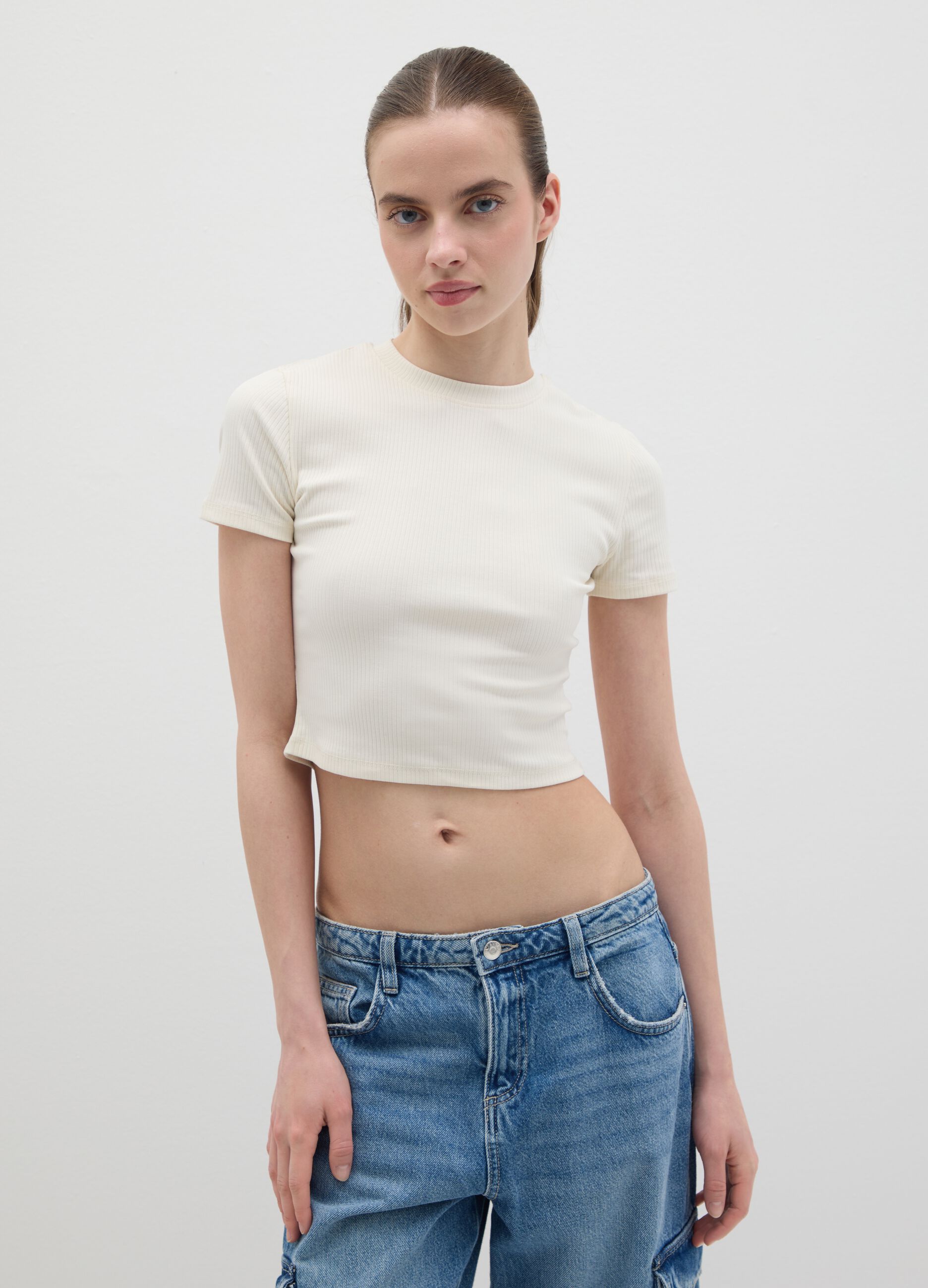 Women’s white fitted T-shirt in stretch cotton