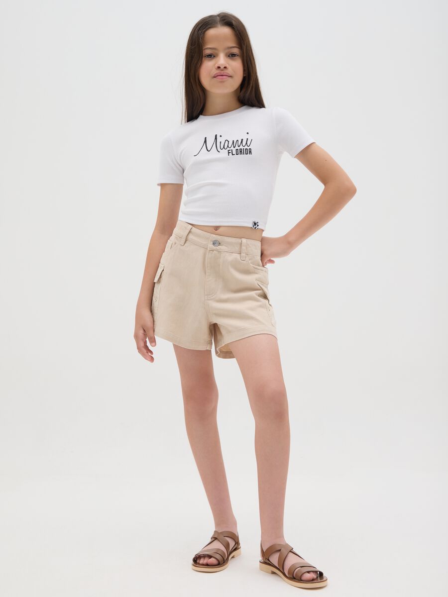 Girls' pure cotton beige regular fit shorts with side pockets_1