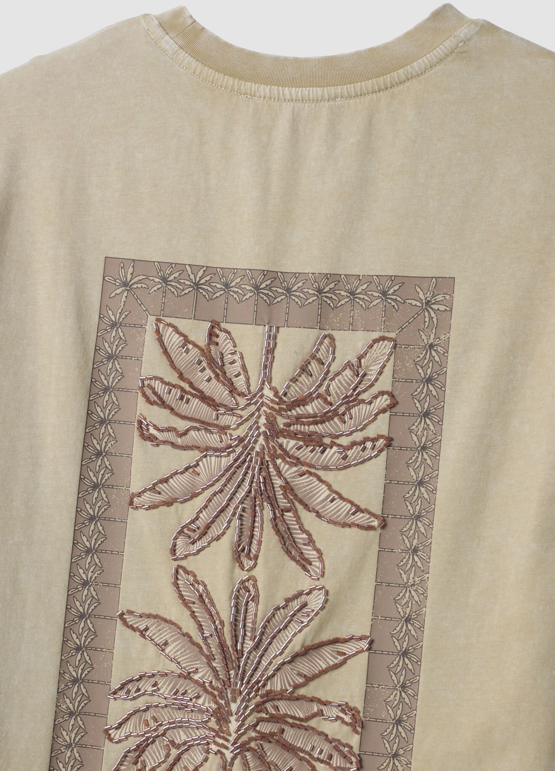 Beige short-sleeve pure cotton T-shirt