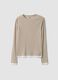 Beige cotton-blend crew-neck T-shirt_4