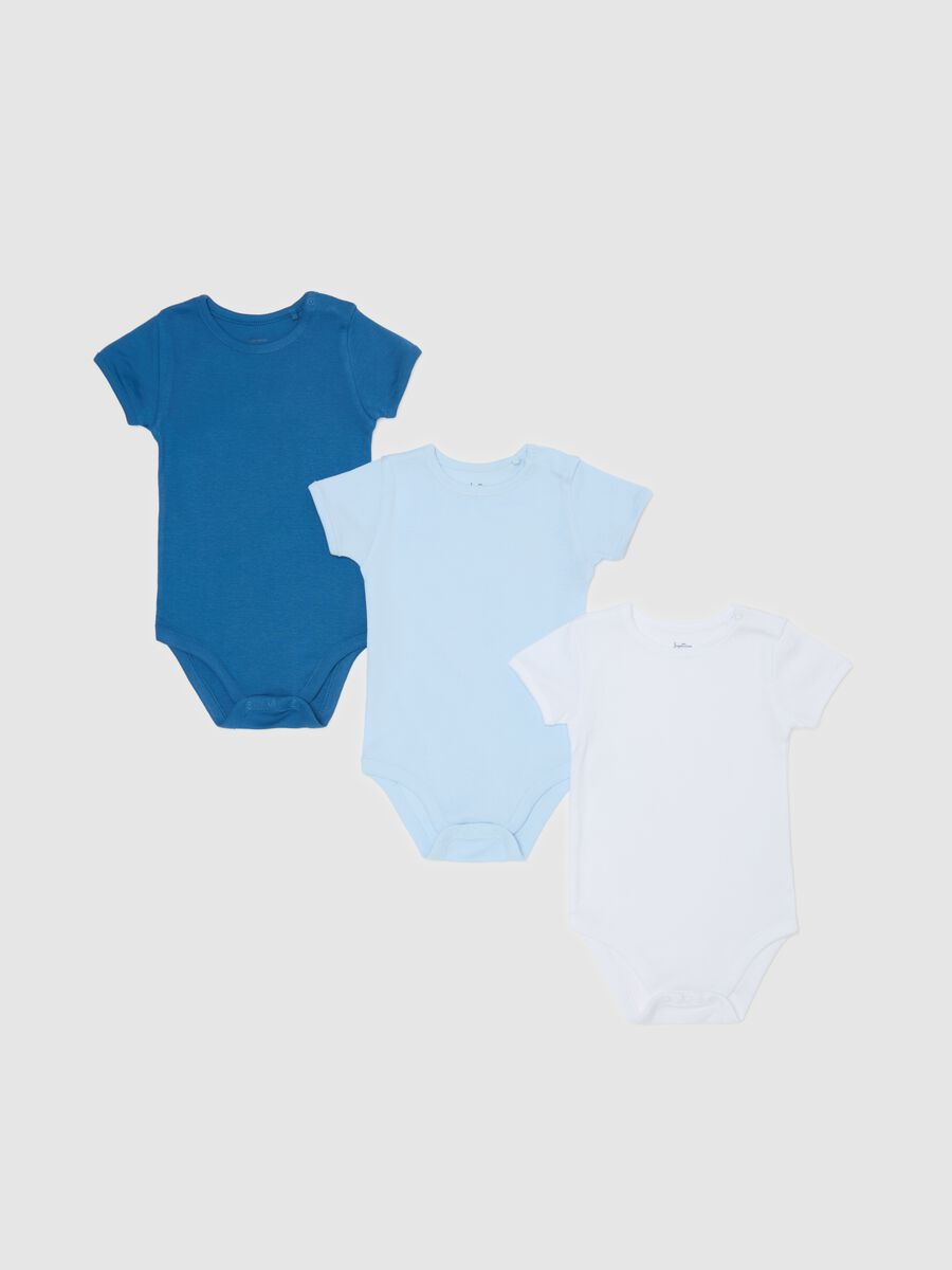 Three-pack organic cotton bodysuits with short sleeves_0