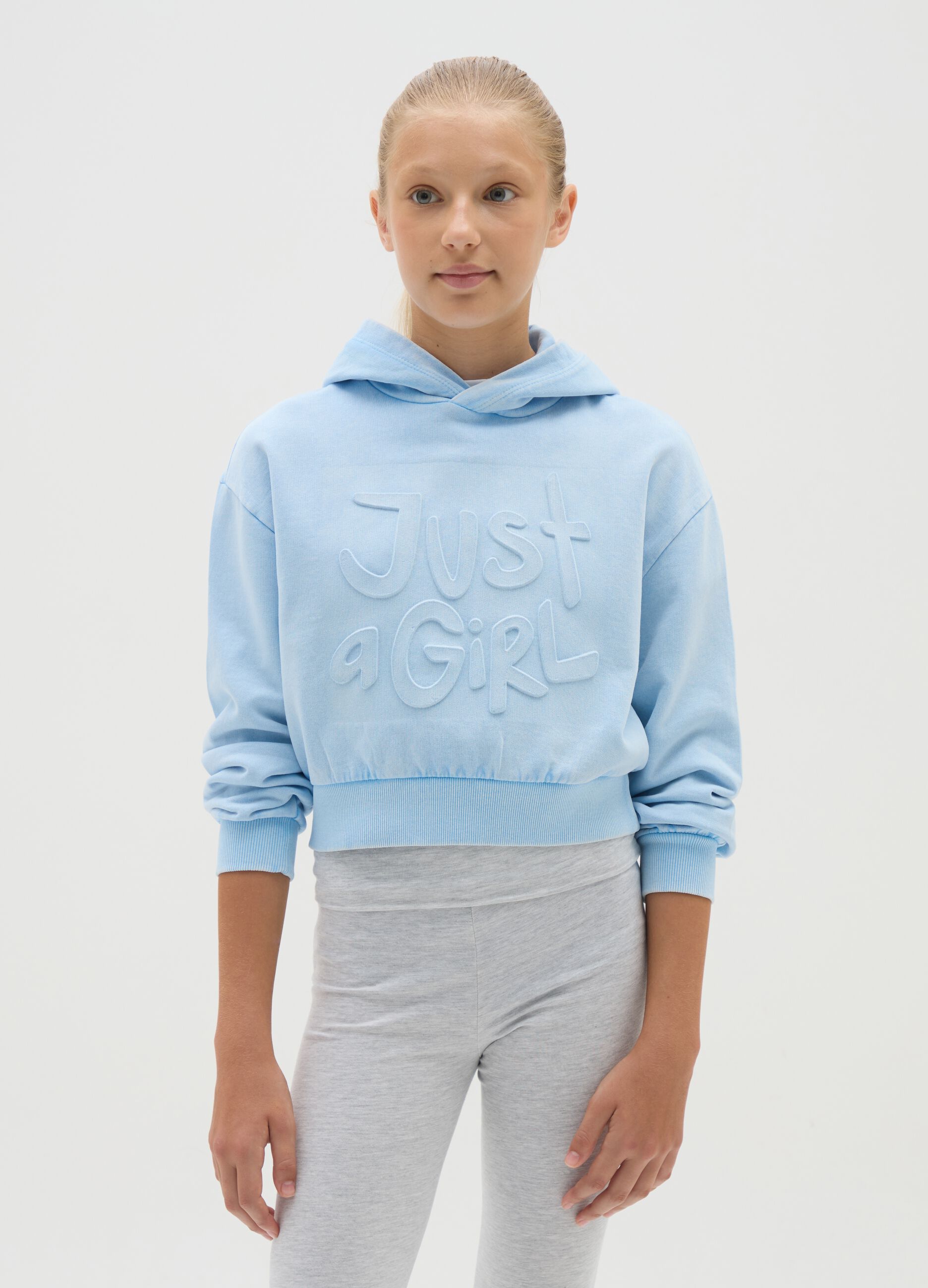 Girls' Cotton Blend Blue Sweatshirt Relaxed Fit