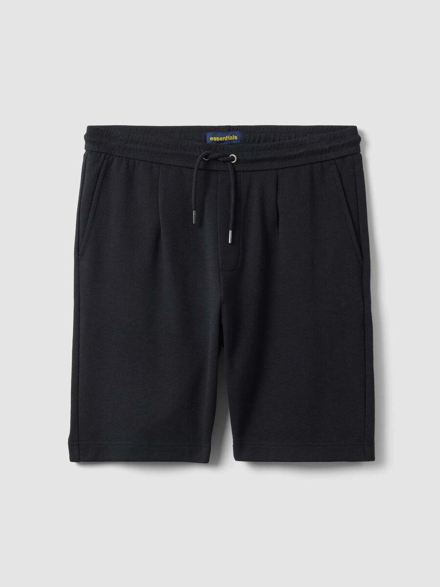 Shorts in puro cotone nero regular fit con coulisse_4