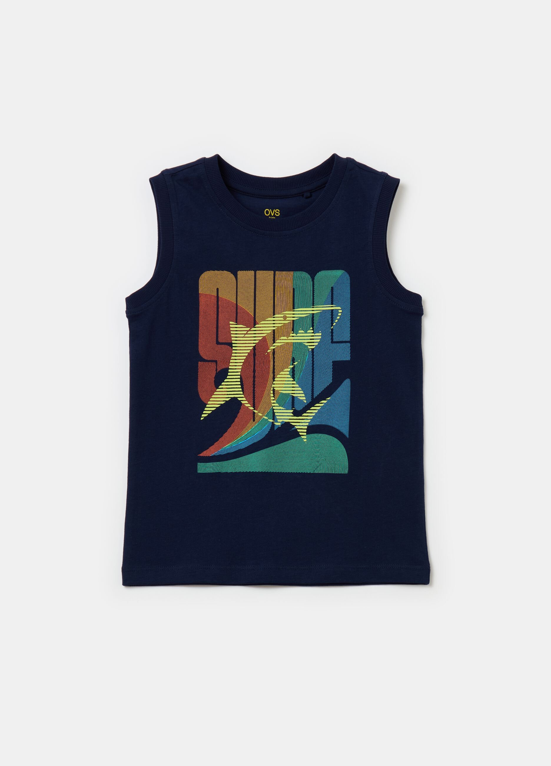 Racerback vest with shark and surf print