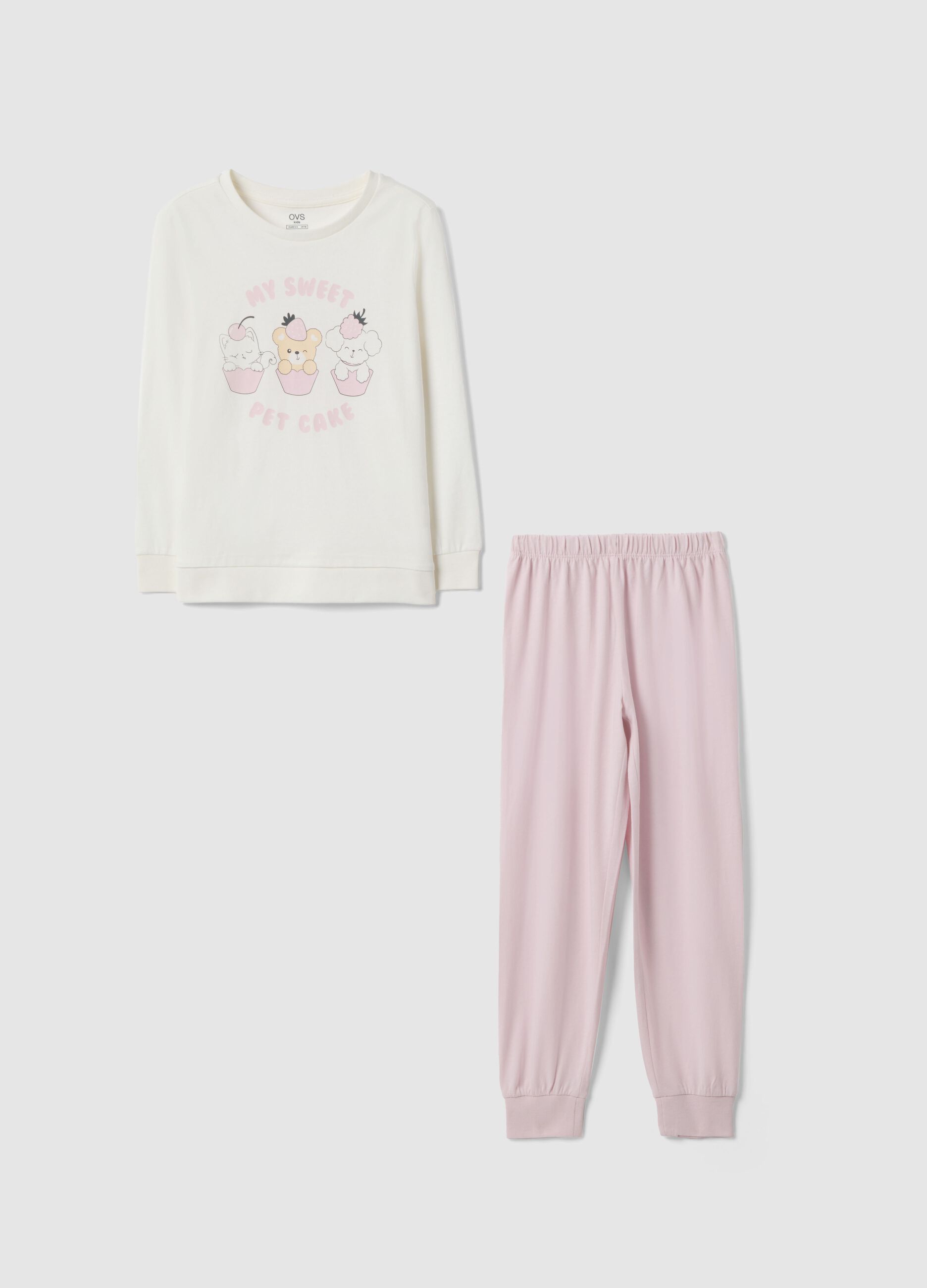 Pigiama in puro cotone multicolor regular fit per bambina