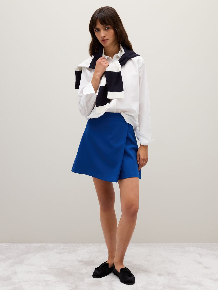 Regular fit blue mixed skirt with button_0