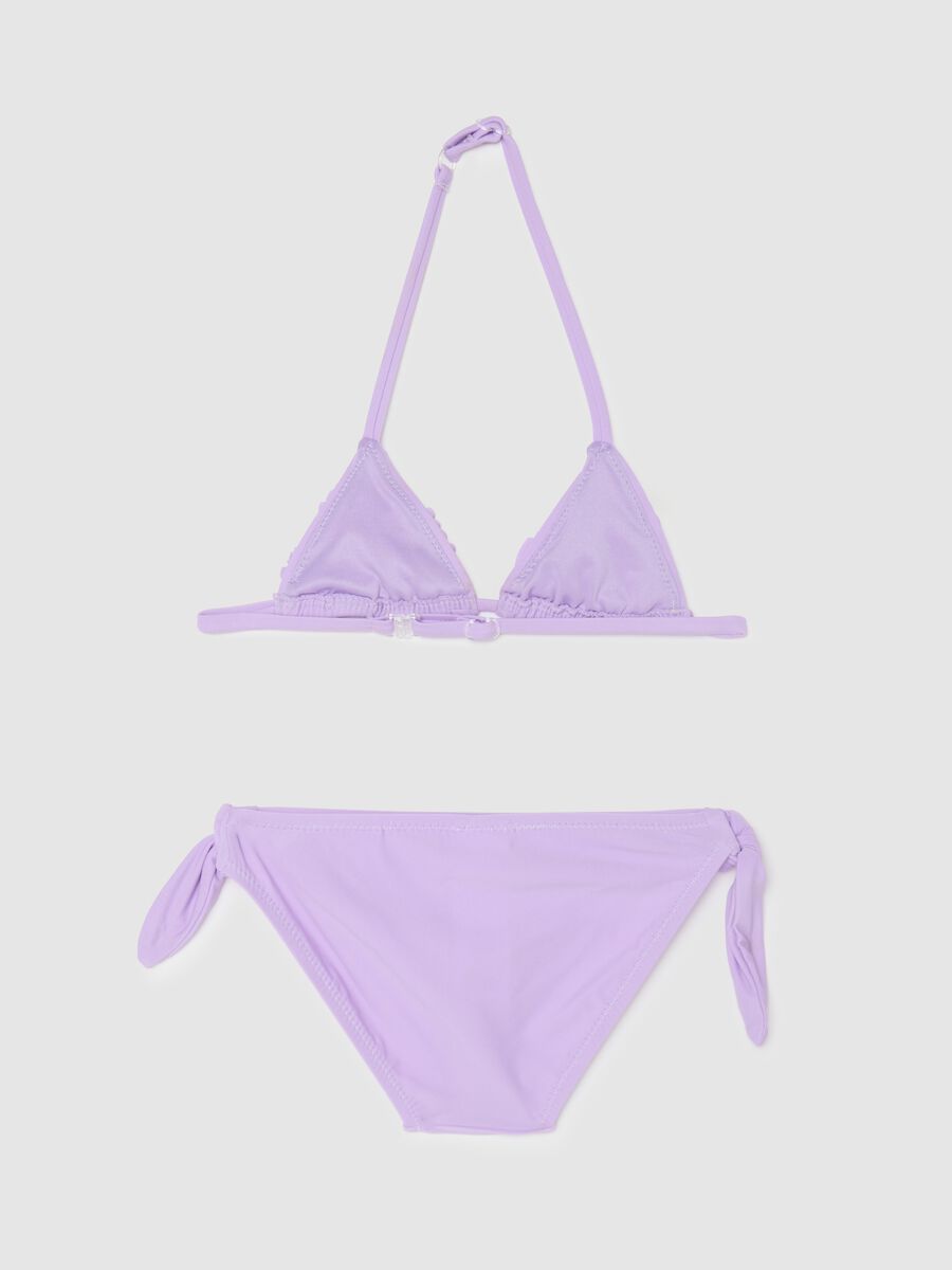 Girls' bikini in purple stretchy blend with ruffles and glitter_1
