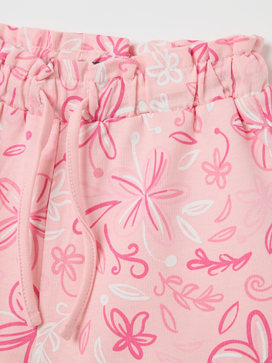 Pink French terry shorts with drawstring and print_3