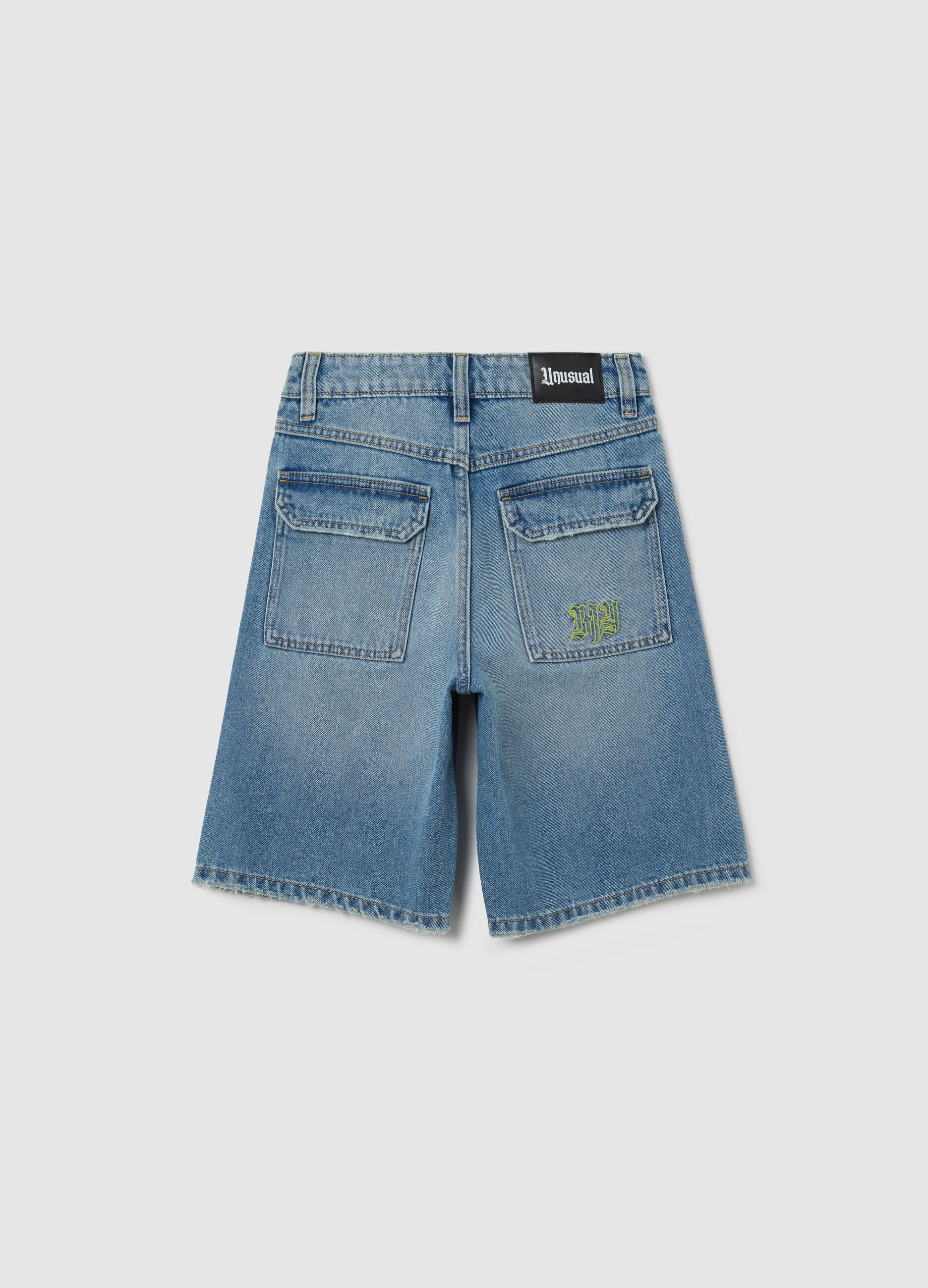 Rigid denim baggy shorts for boys