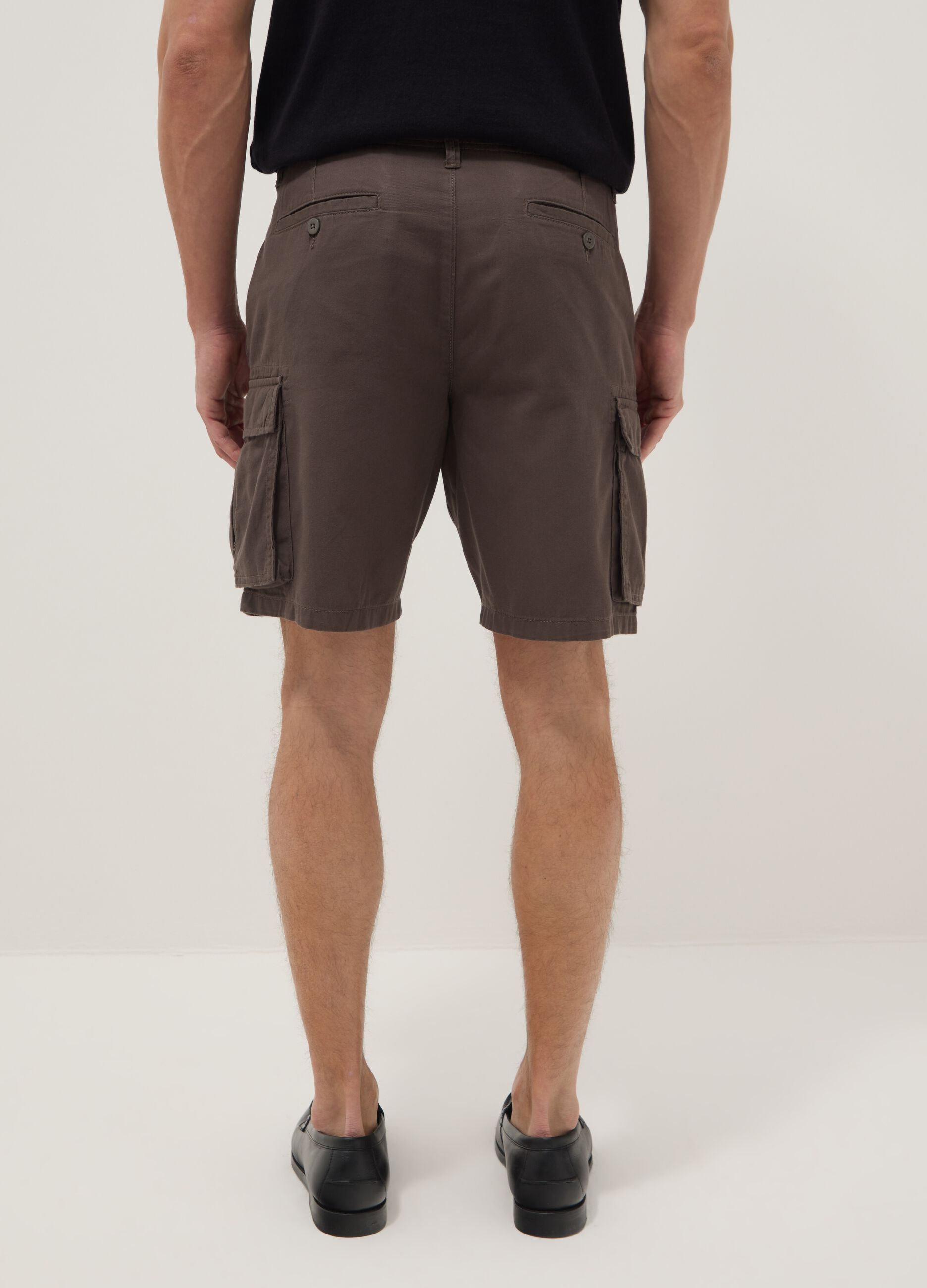 Brown pure cotton regular-fit cargo Bermuda shorts