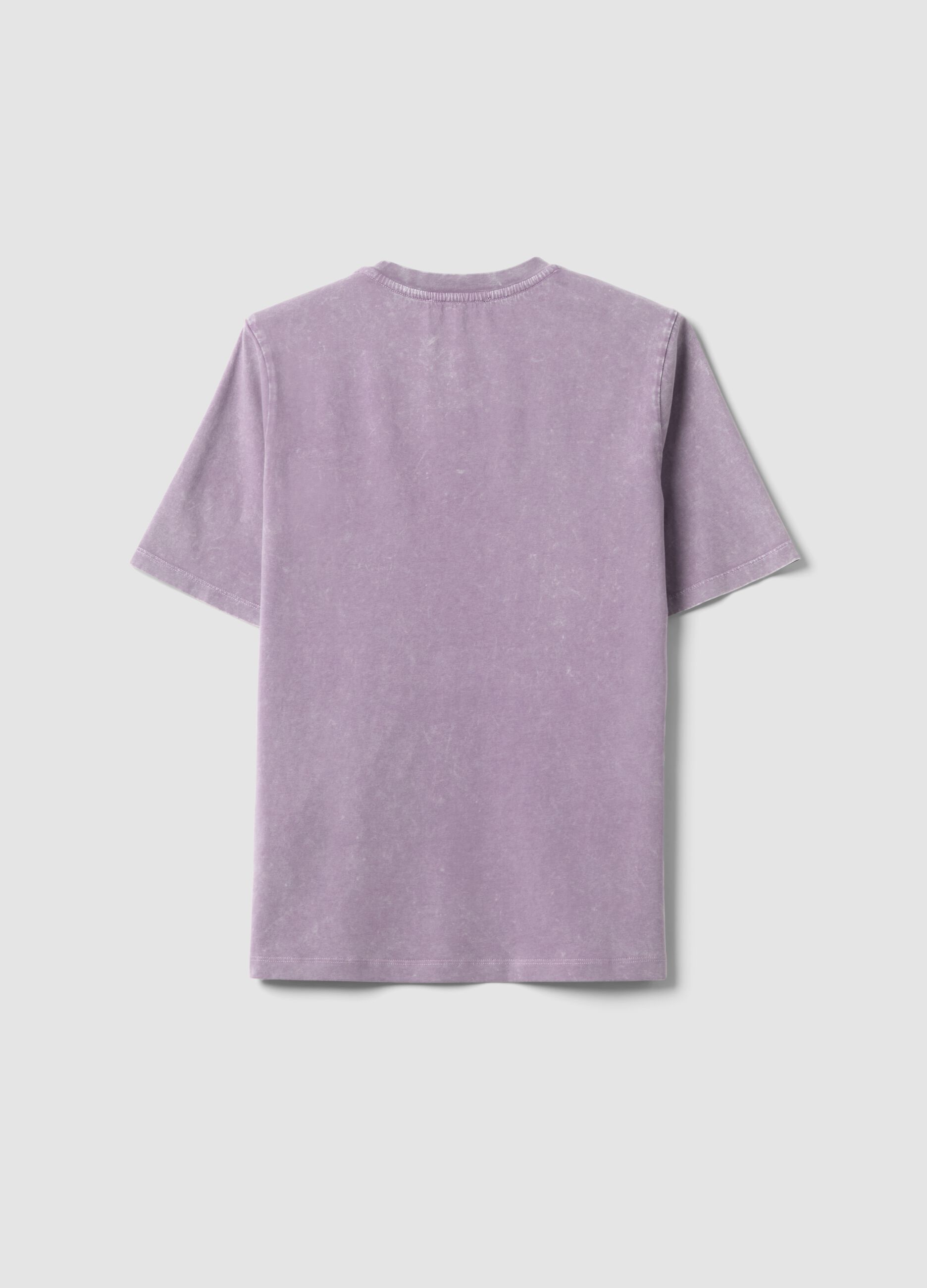 Purple pure cotton T-shirt with floral print, relaxed fit