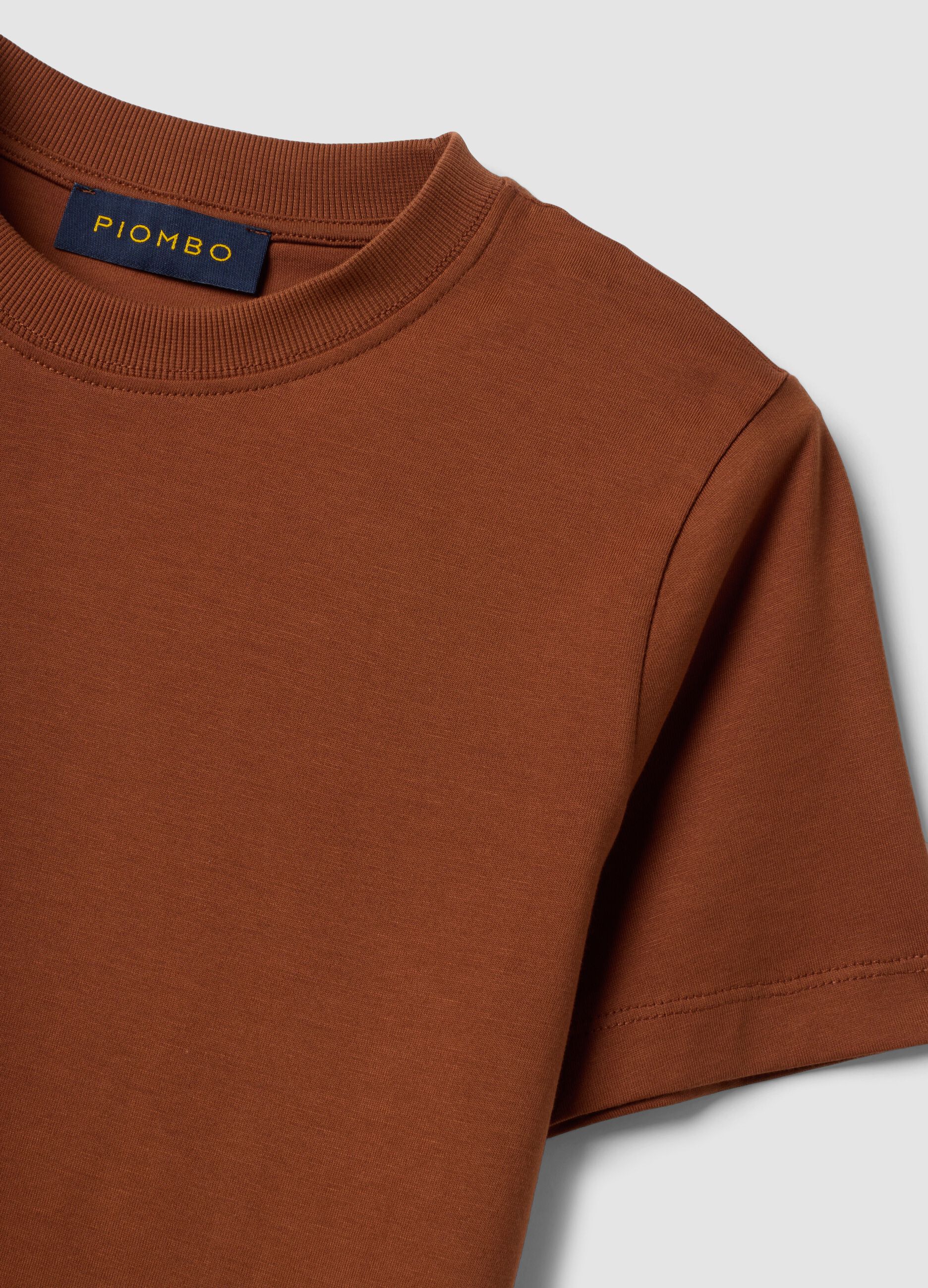 Brown Supima cotton crew-neck T-shirt, regular fit