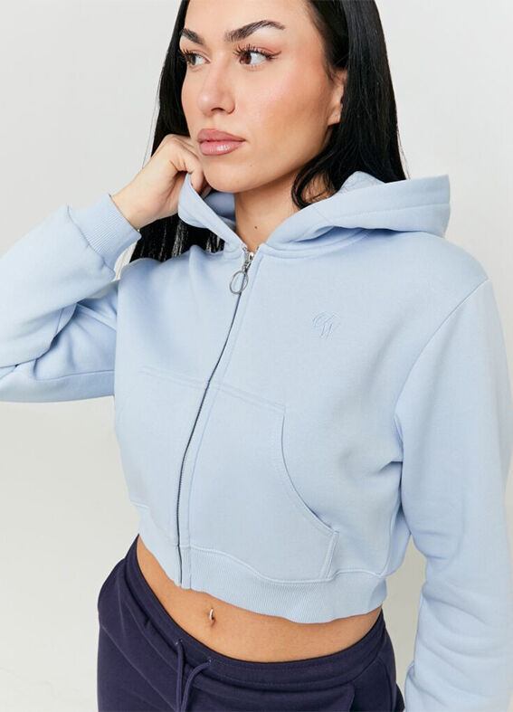 Women's Blue Cropped Cotton Blend Sweatshirt