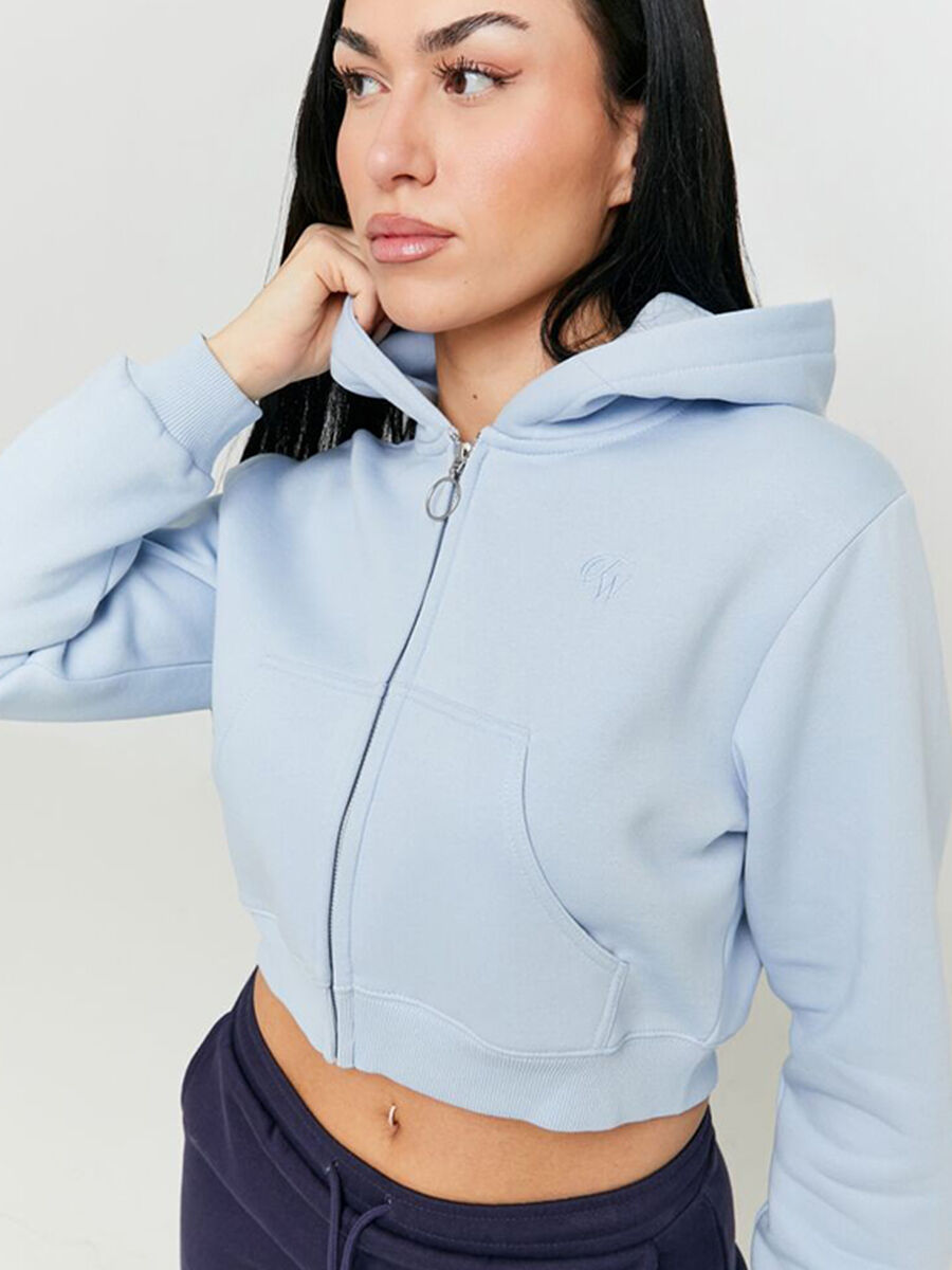 Women's Blue Cropped Cotton Blend Sweatshirt_3