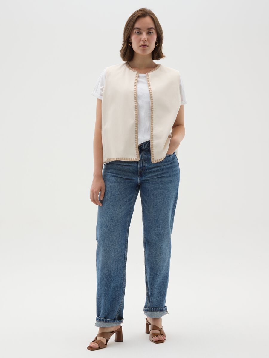 White cotton twill curvy blazer without buttons_1