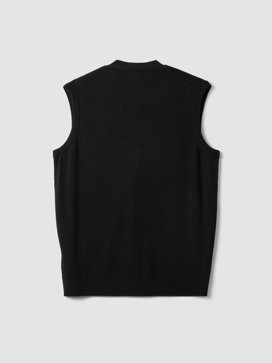 Black viscose-blend waistcoat with deep V-neck, regular fit_5