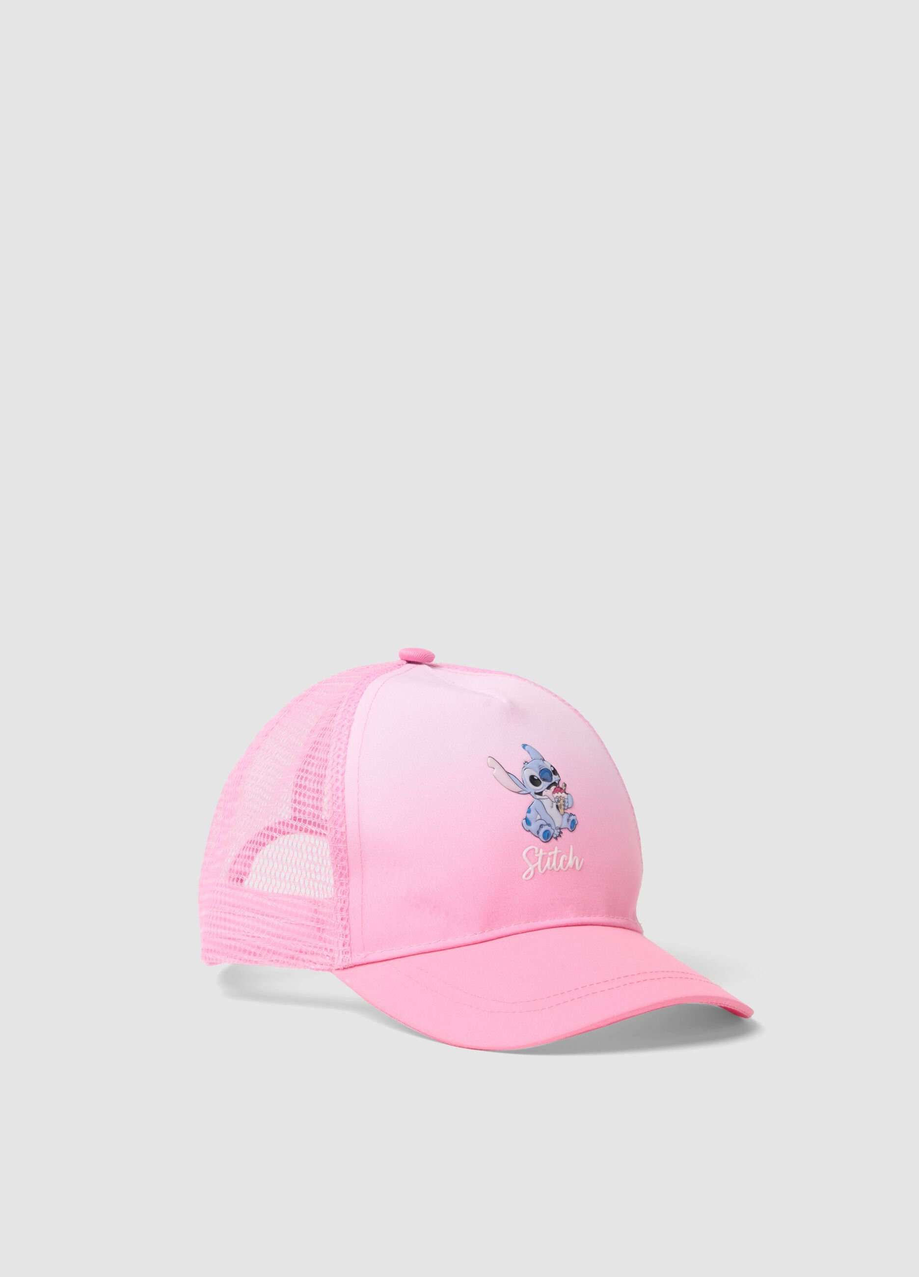 Girl's Pink Baseball Cap with Mesh Details and Stitch