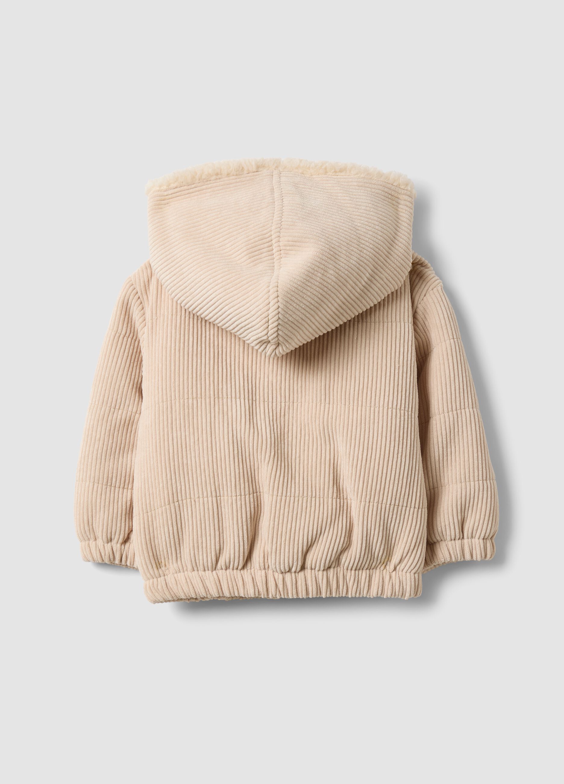 Beige padded hooded jacket with zip