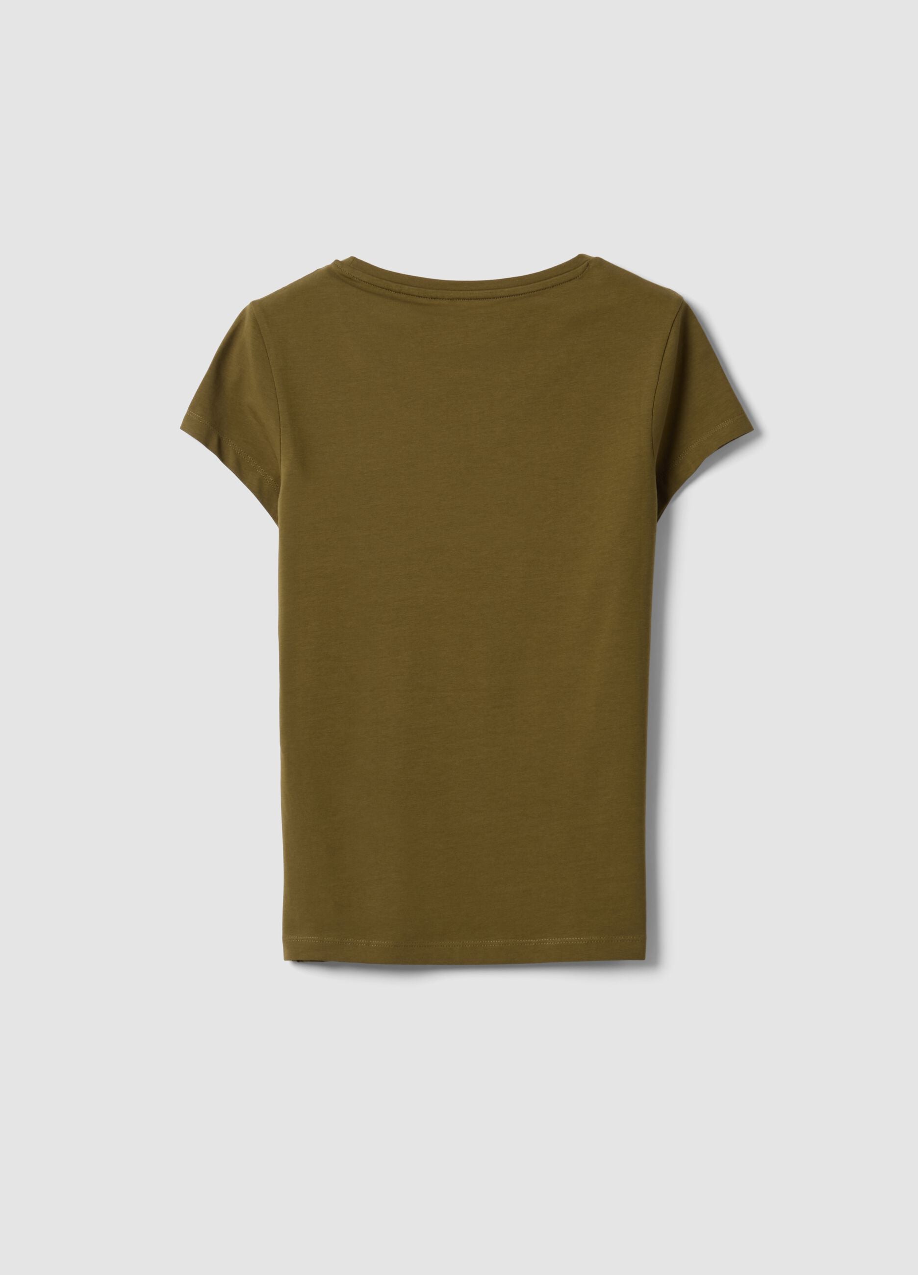 Green stretch cotton crew-neck T-shirt, regular fit
