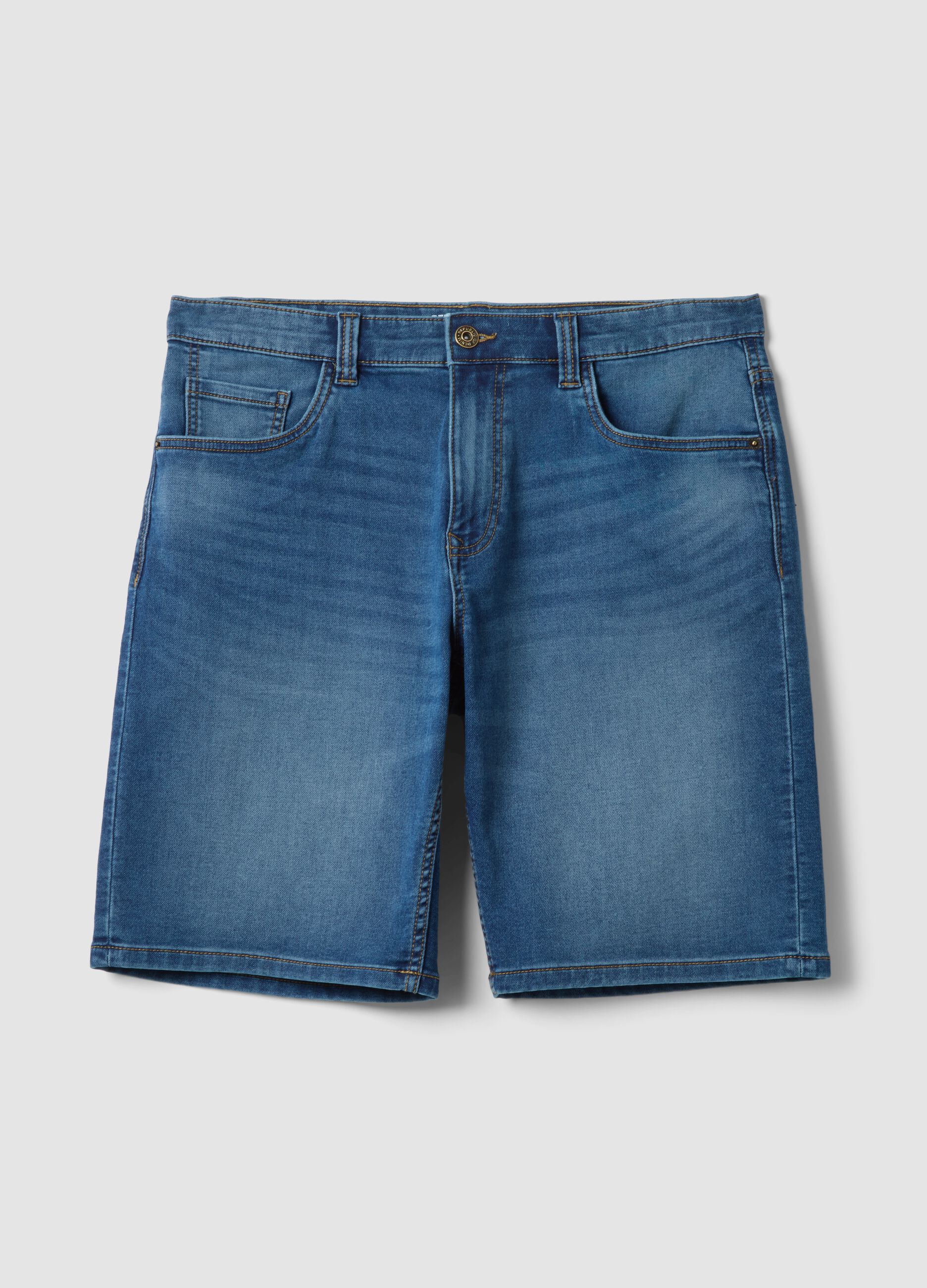 Blue stretch cotton-blend denim shorts, regular fit