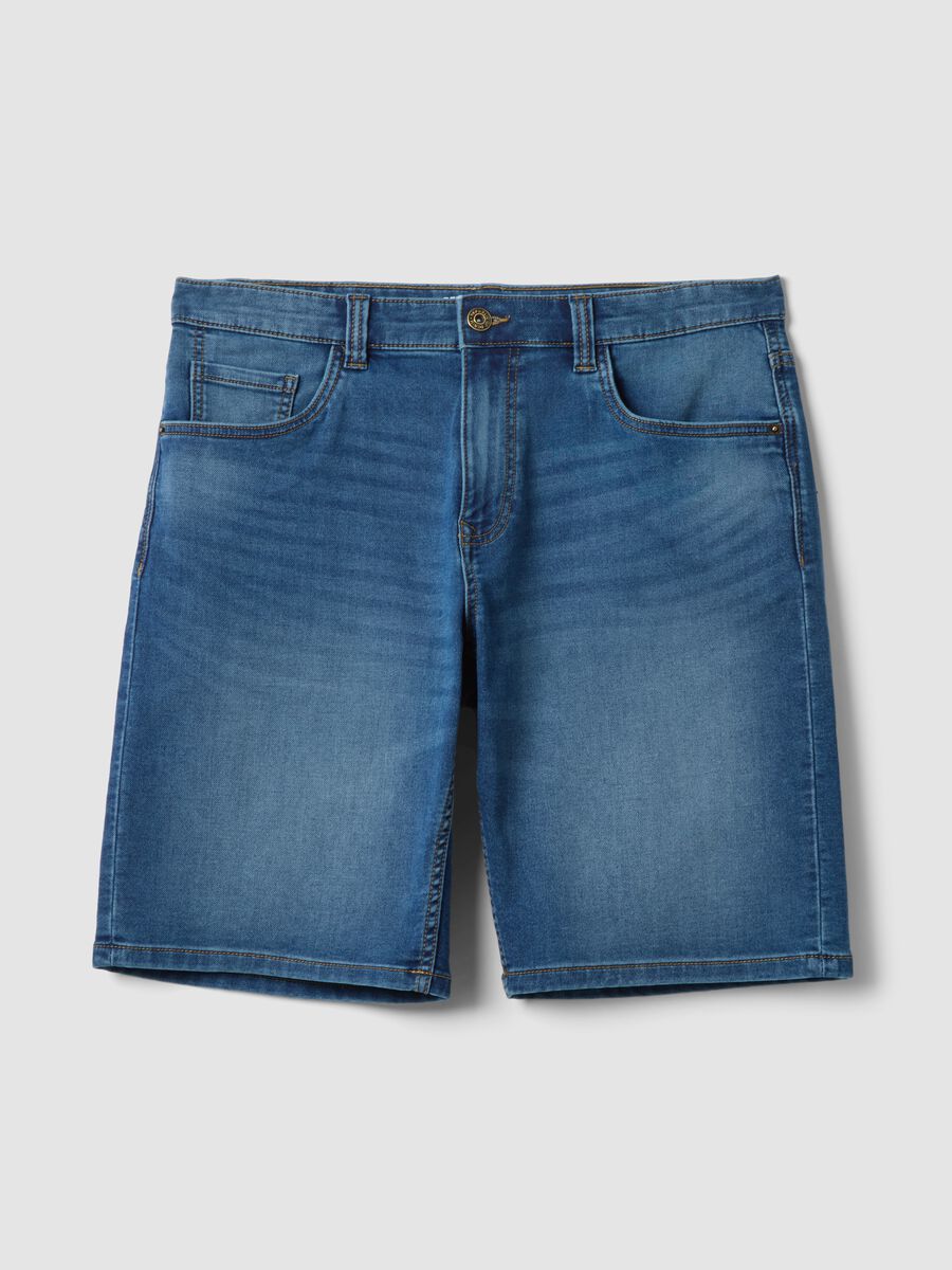 Blue stretch cotton-blend denim shorts, regular fit_4