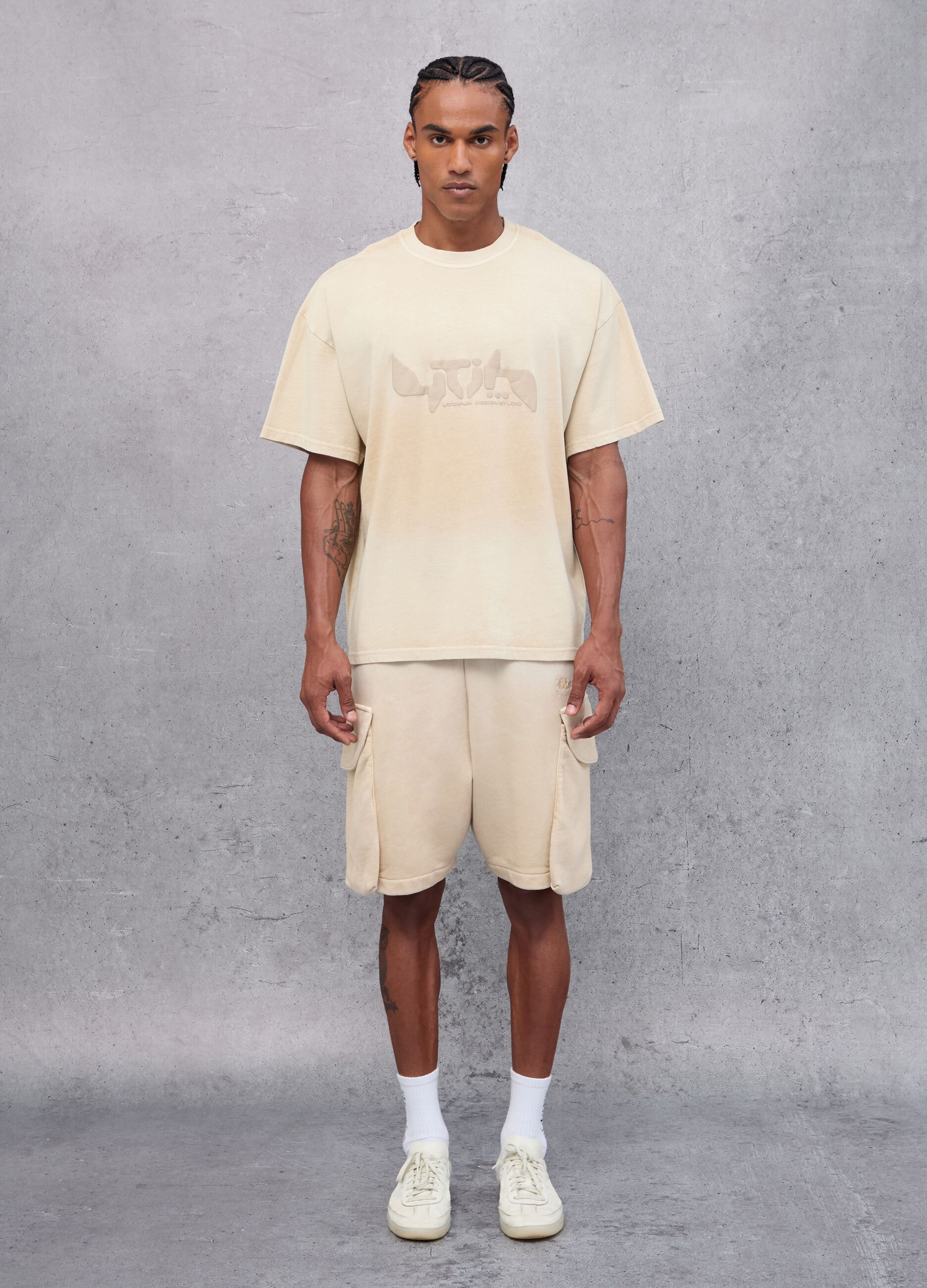 Sunfaded Cargo Sweat Shorts Sand