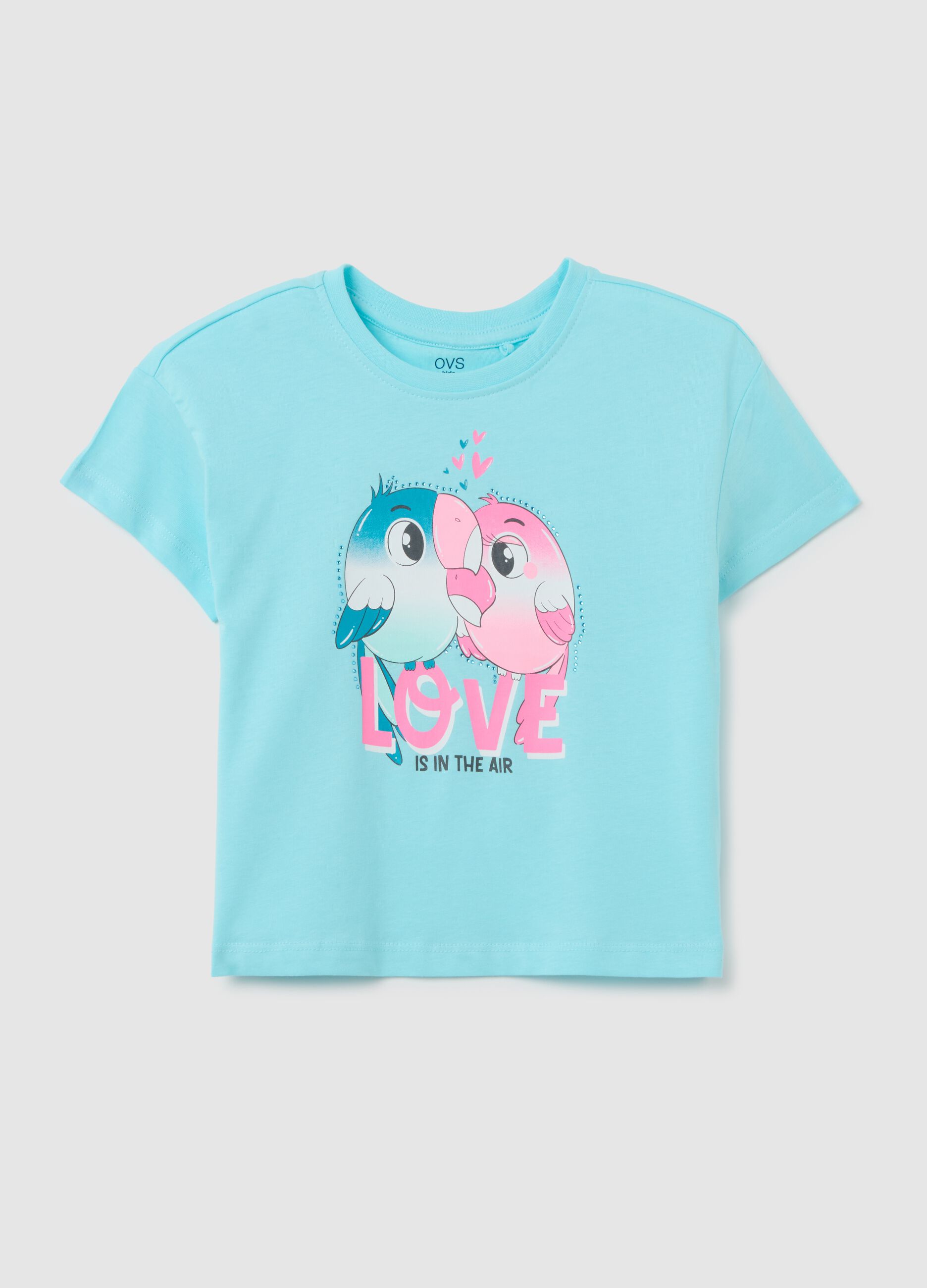 Girl's pure cotton azure t-shirt regular fit with print